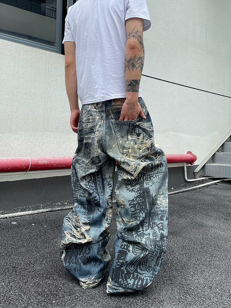 Graffiti Destroyed Street Jeans