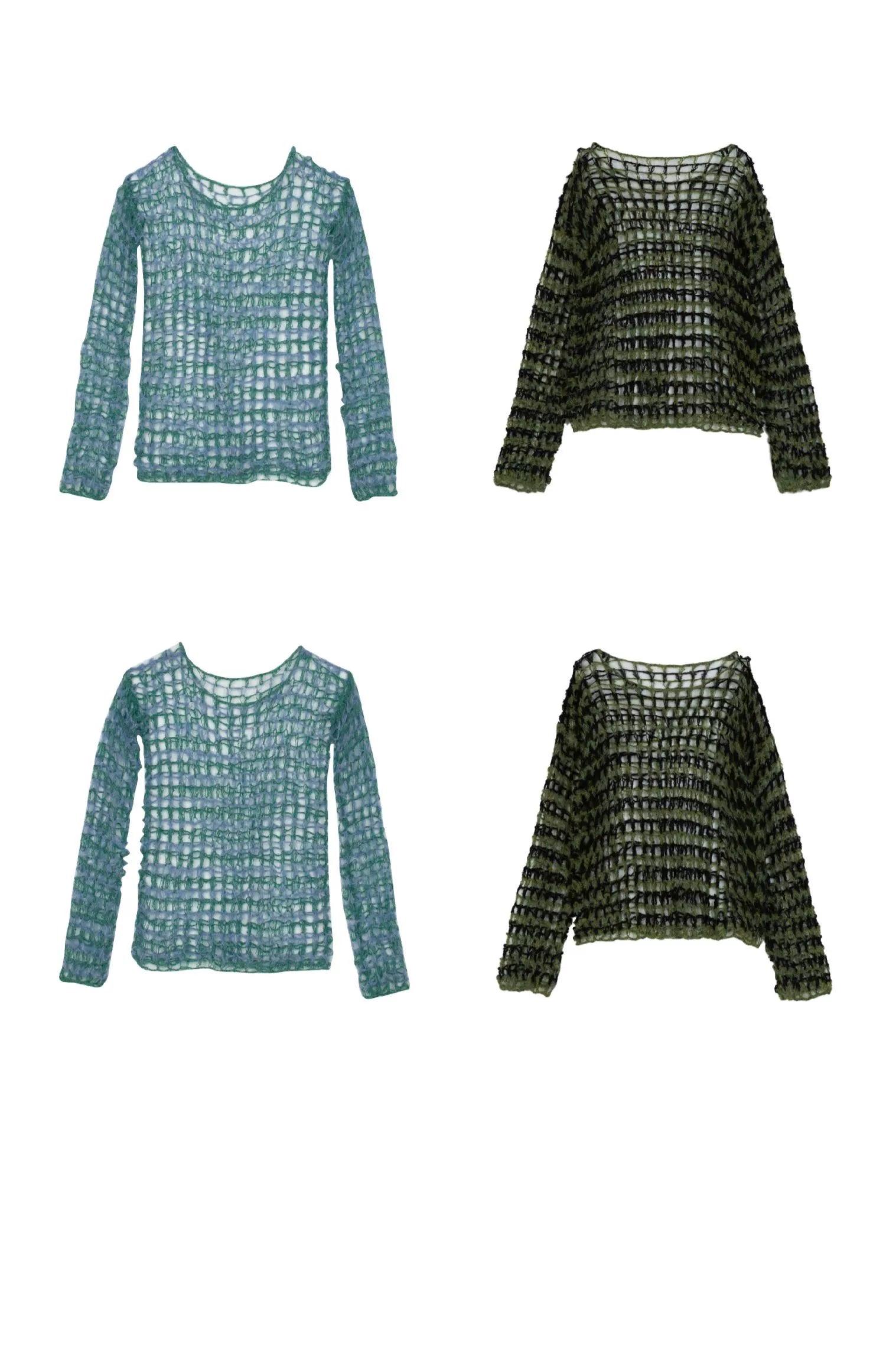 Two-Tone Open Knit Sweater - chiclara