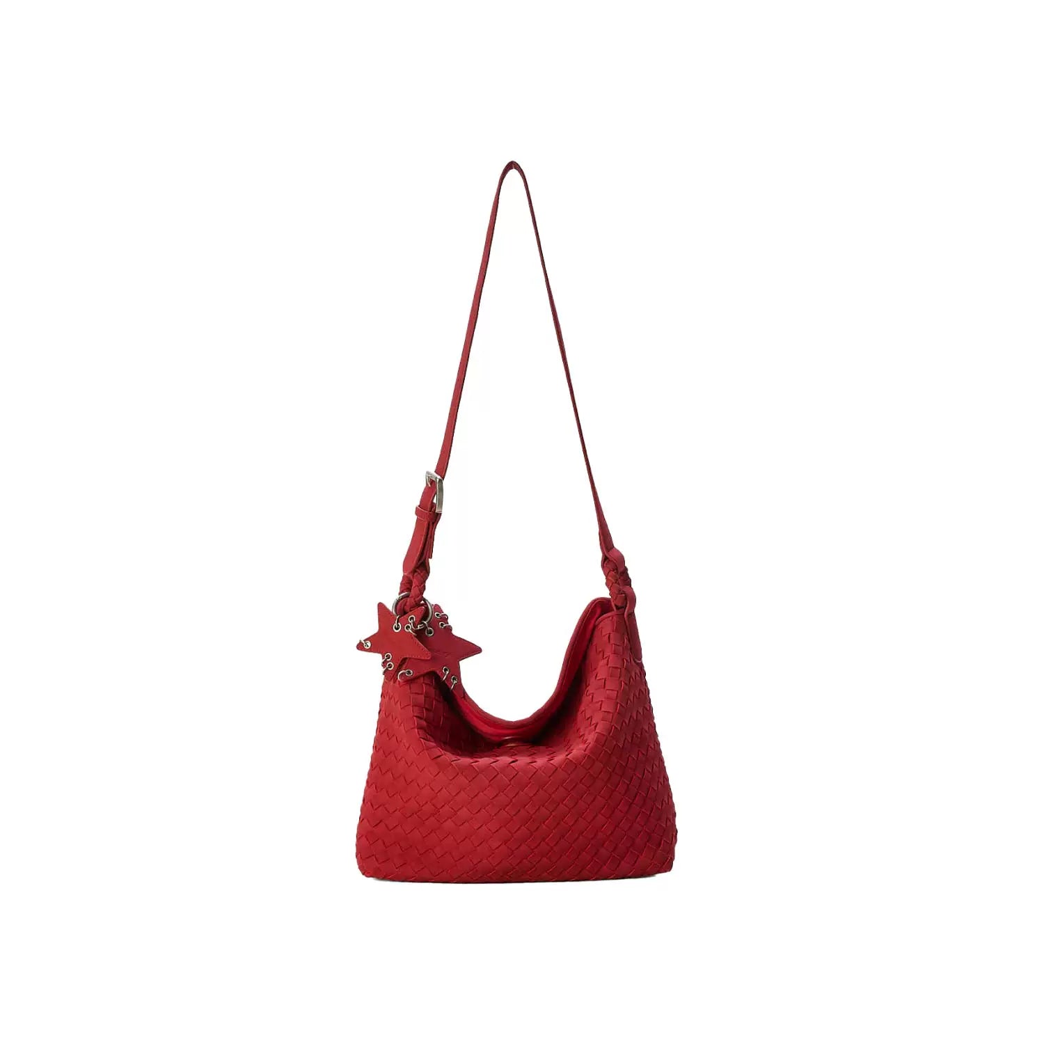 Suede Braided Star Shoulder Bag - Red