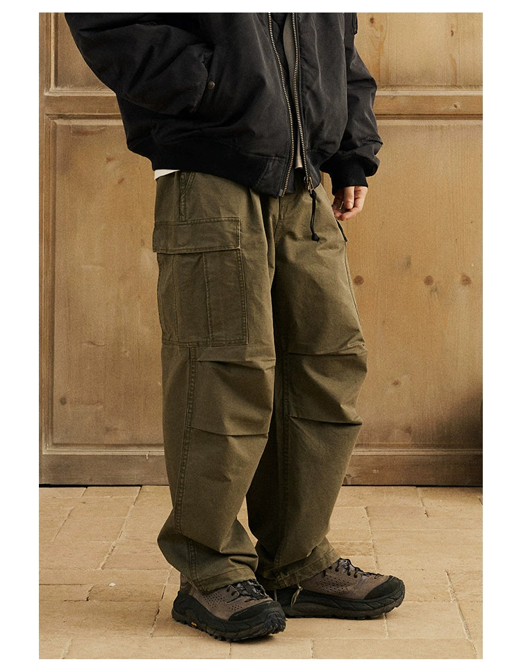 Military Green Straight Cargo Pants