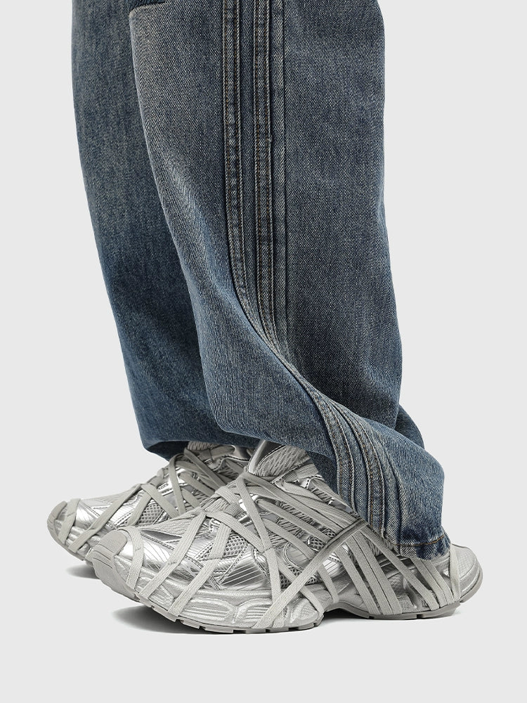 Chunky Futuristic Sneakers with Crisscross Strap Detailing