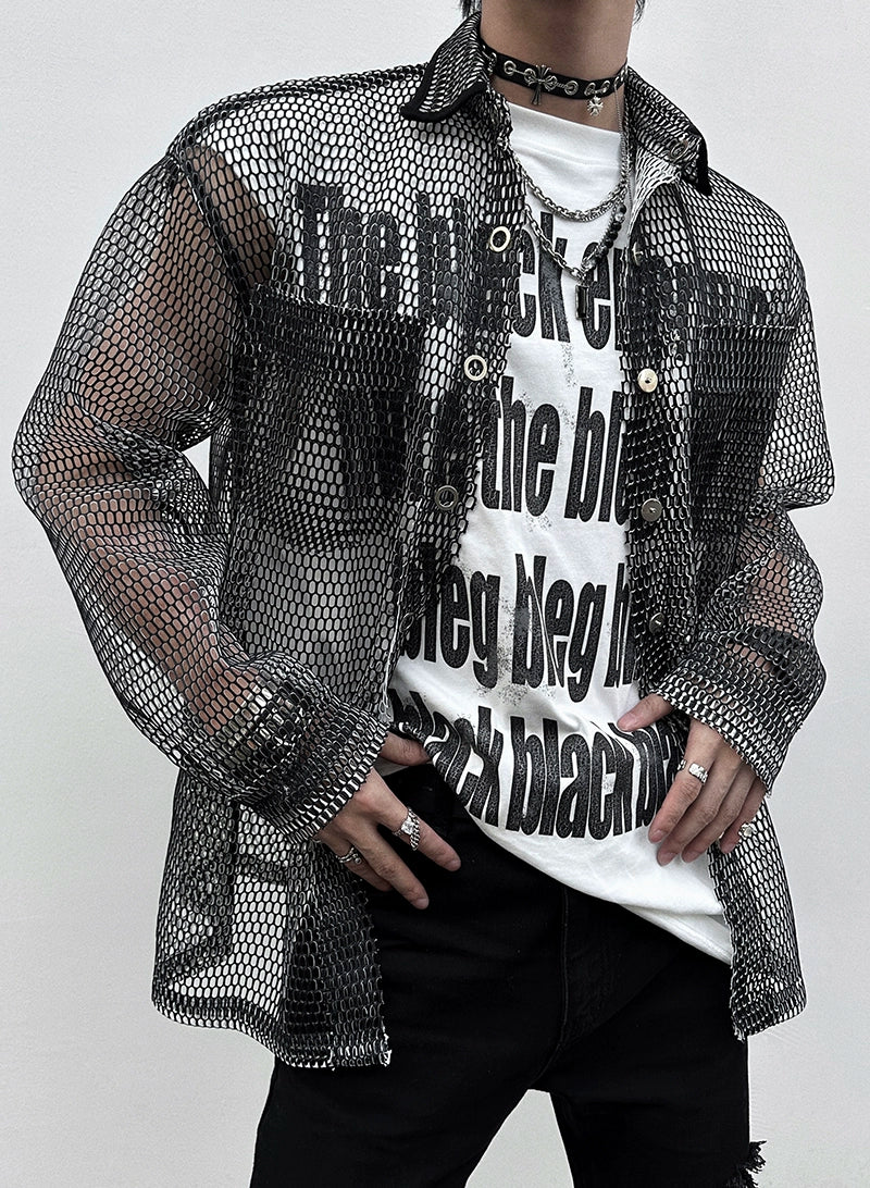 Mesh Button-Up Shirt