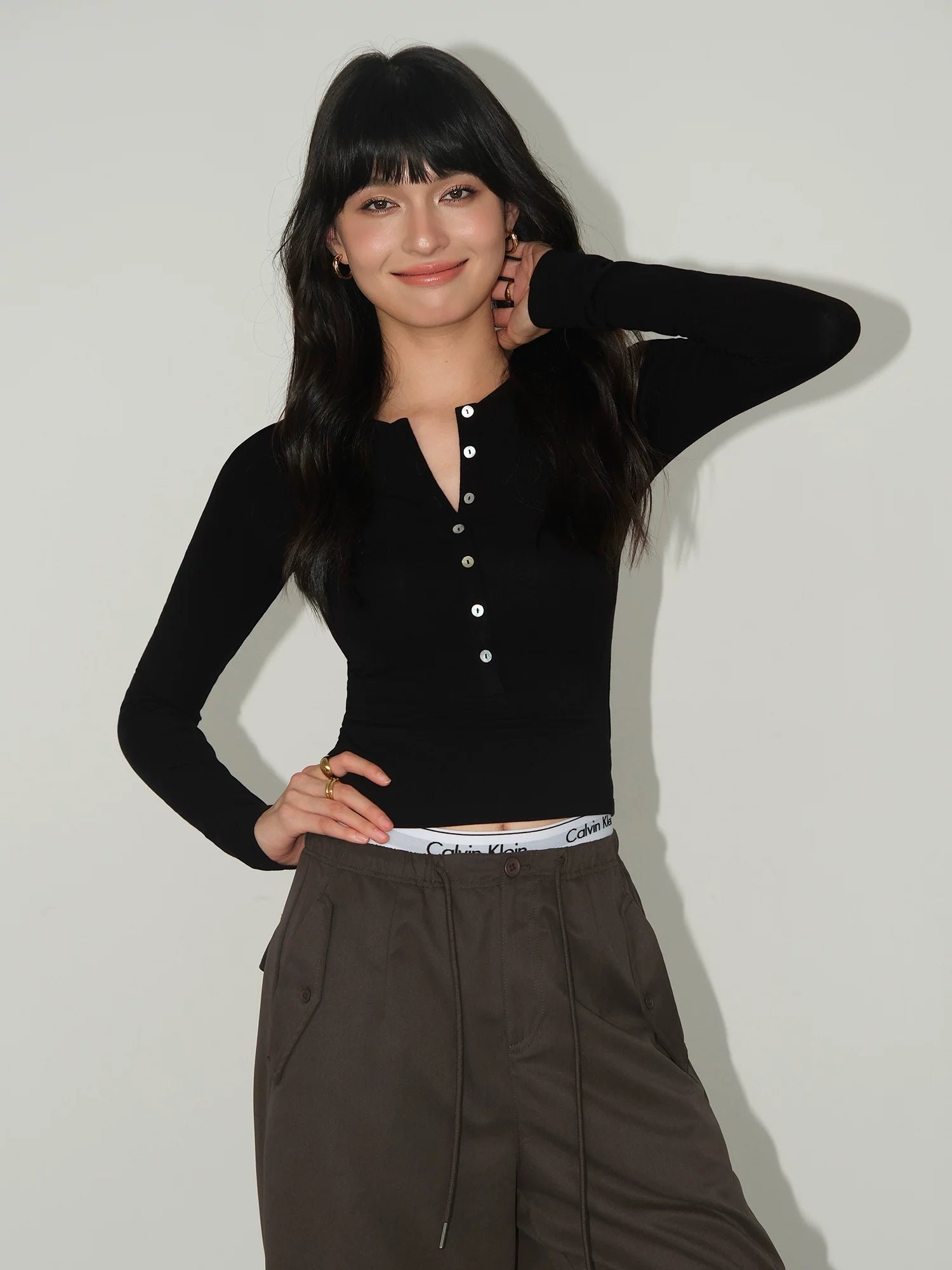 Slim Ribbed Buttoned Henley Tops