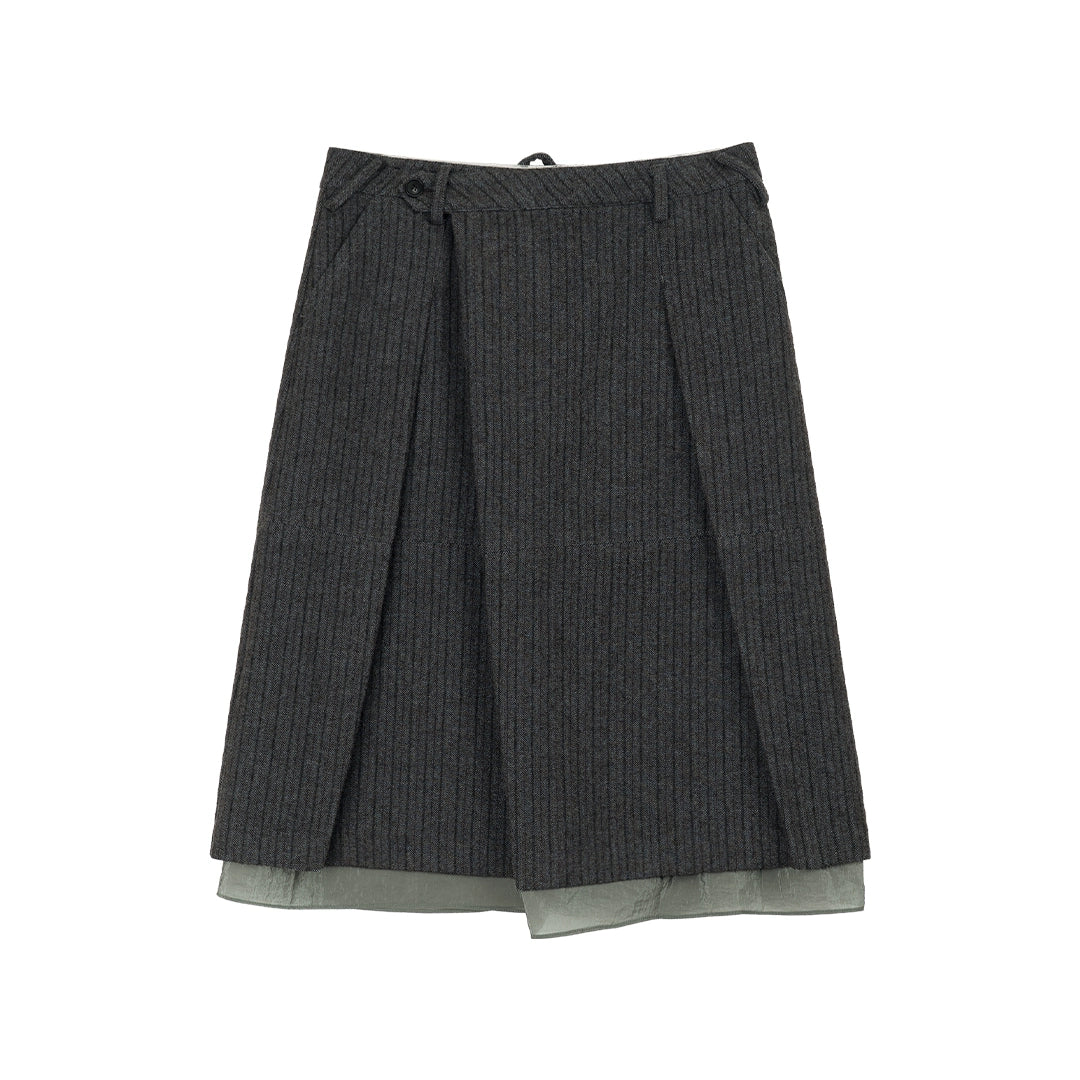Pinstripe Wool Layered Midi Skirt