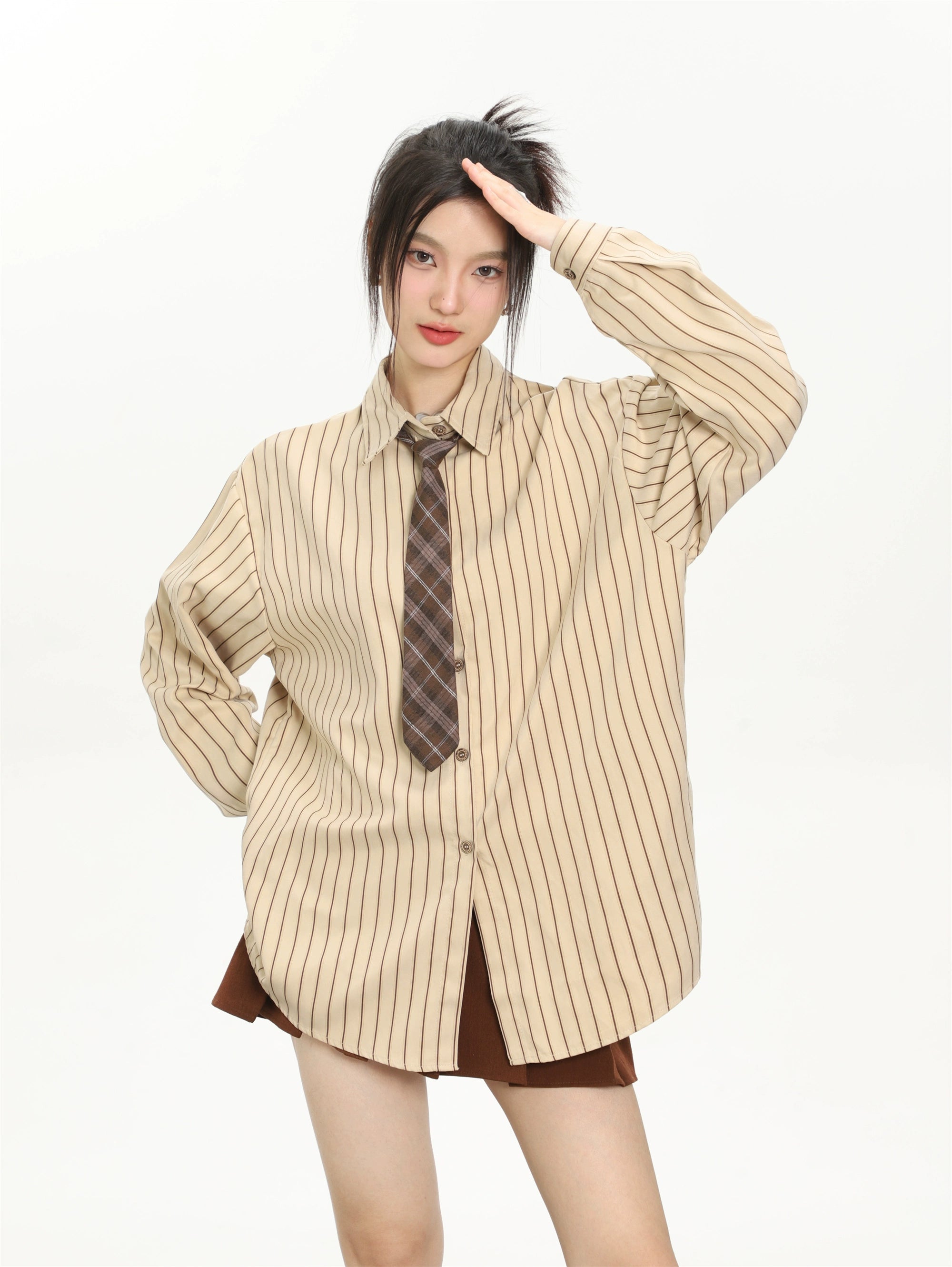 Vintage Basic Vertical Striped Long Sleeve Shirt