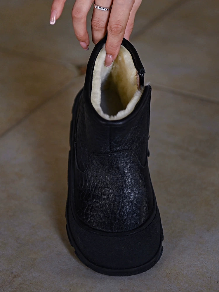 Black Shearling-Lined Winter Boot with Zipper
