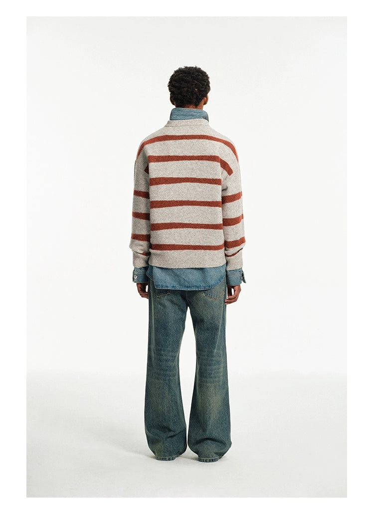 Contrast Stripe Crew Neck Knit Sweater