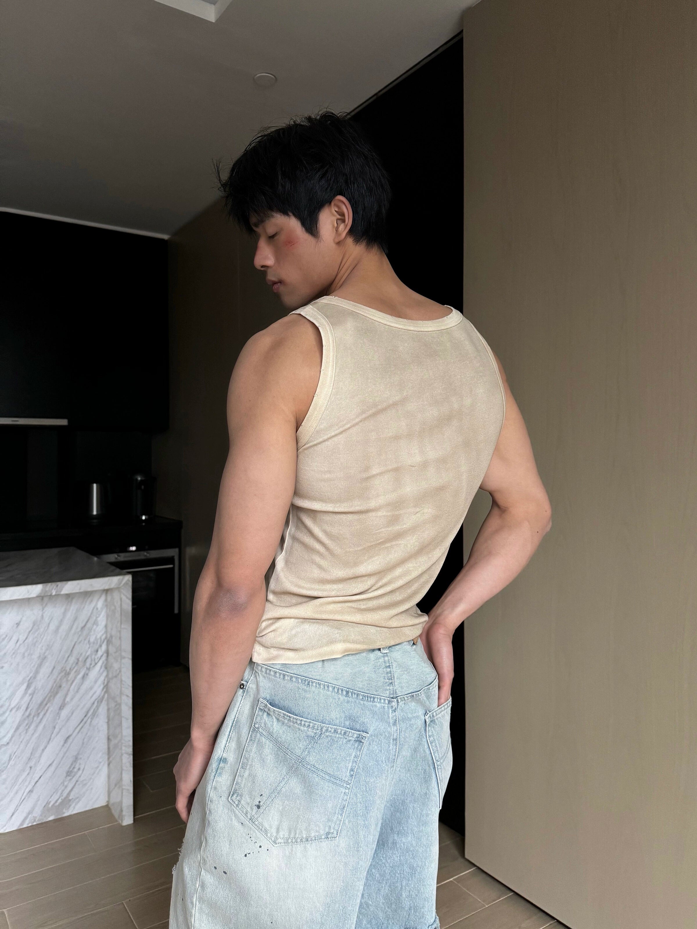 Beige Distressed Tank Top