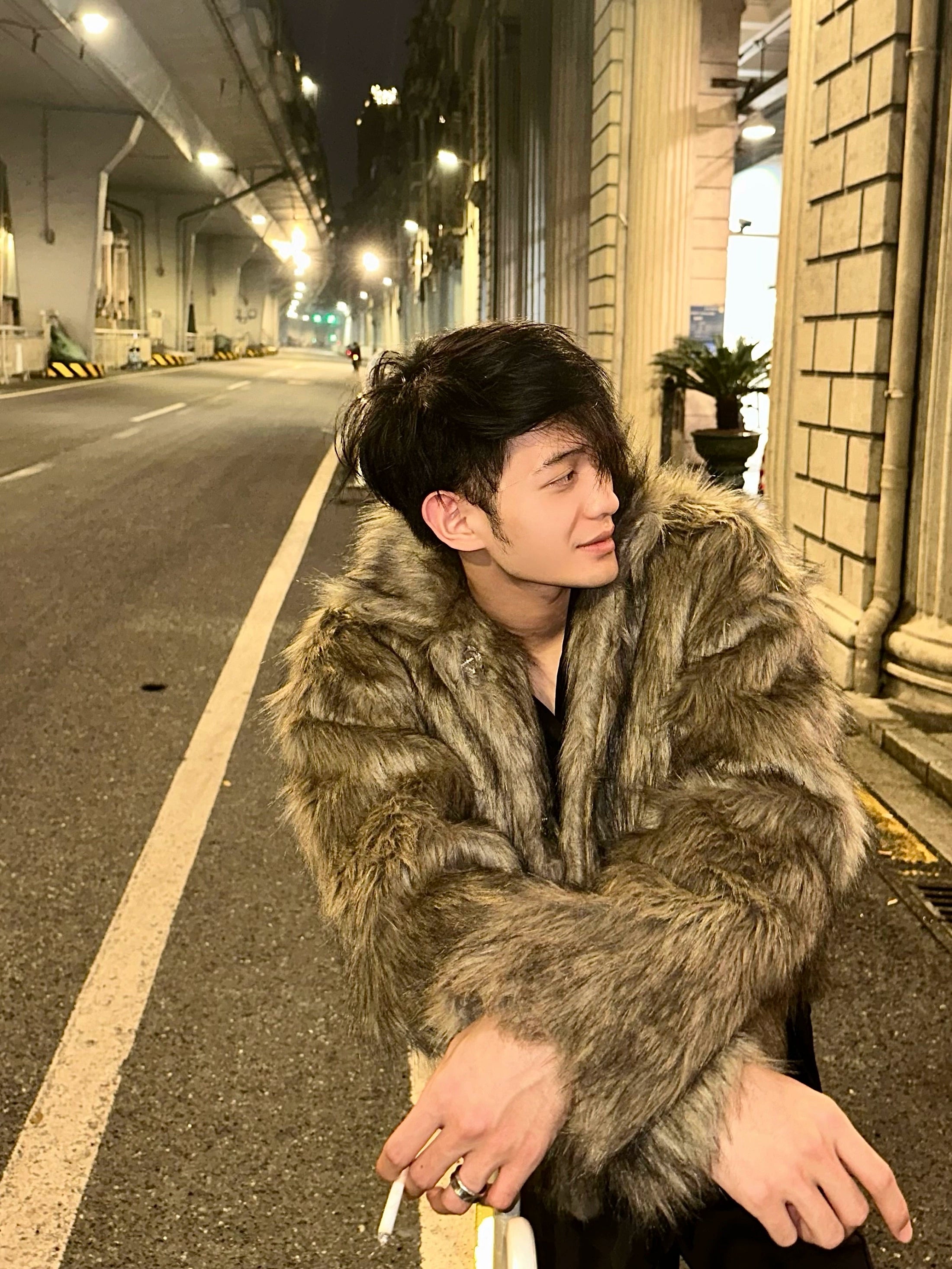 Brown Faux Fur Hooded Coat