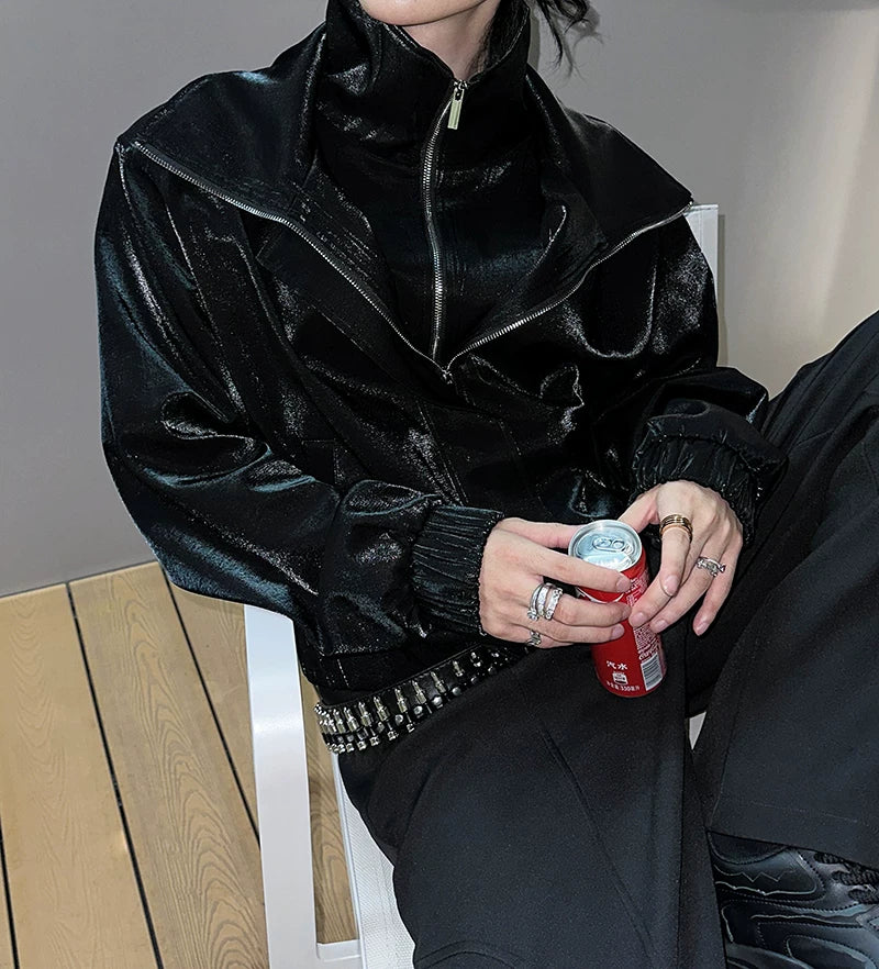 Nebula Gloss High-Collar Zip Jacket