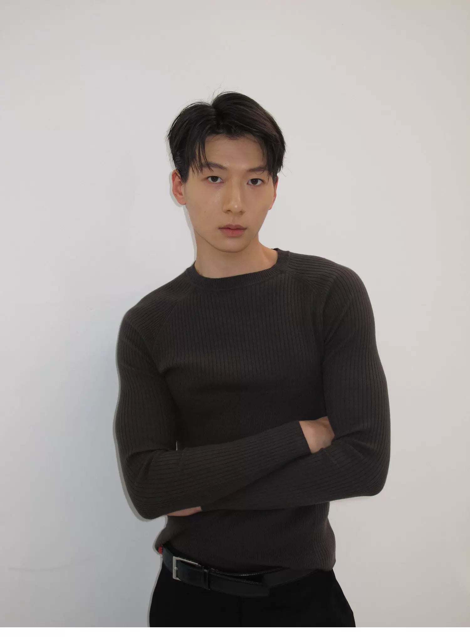 Charcoal Contour Ribbed Knit Sweater