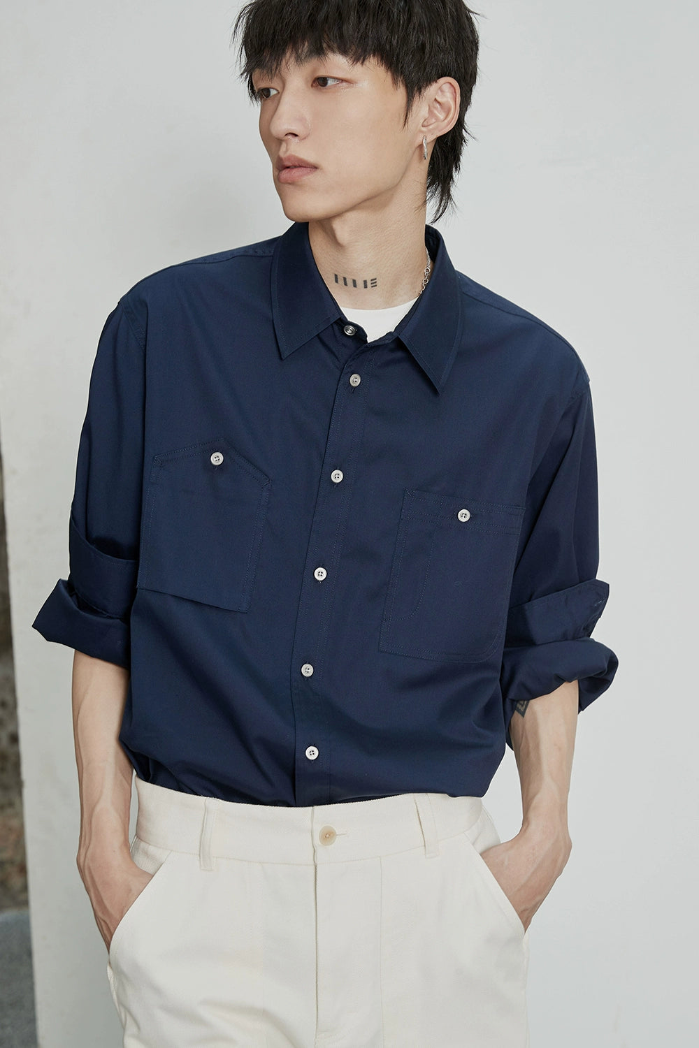 Asymmetric Pocket Oversized Shirt