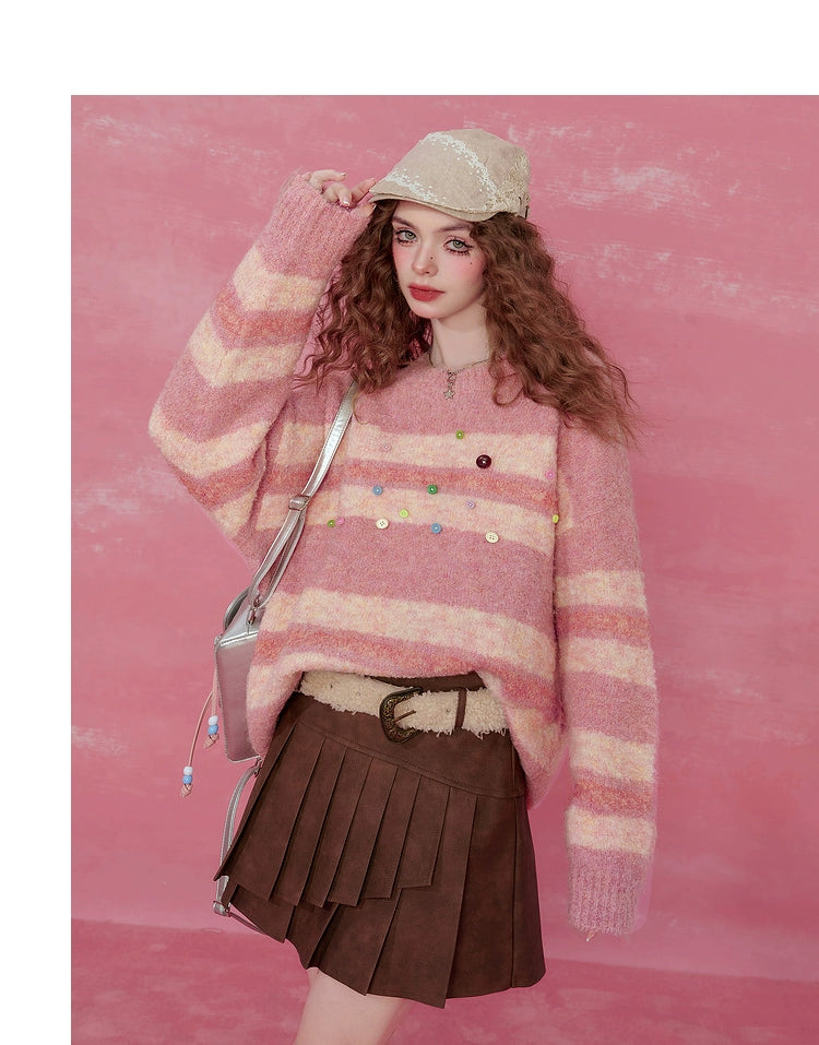 Pink Striped Mohair Sweater