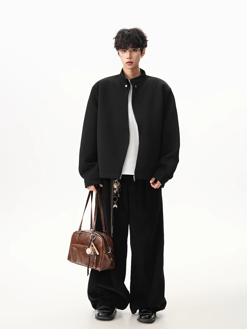 Obsidian Minimal Stand‑Collar Zip Jacket