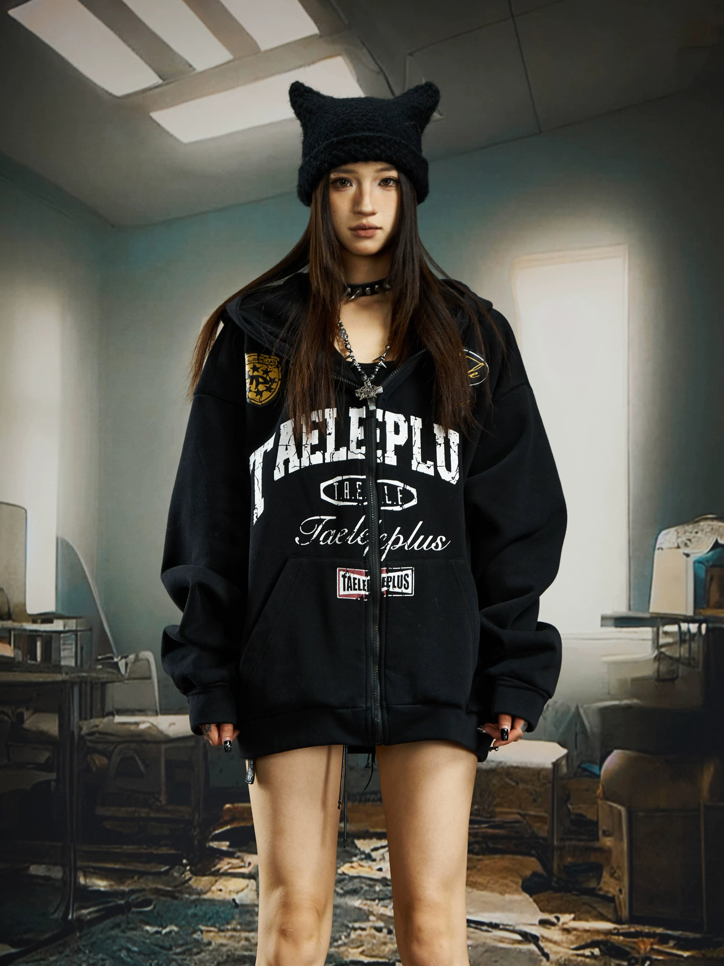 Taeleplus Varsity Patch Zip Hoodie