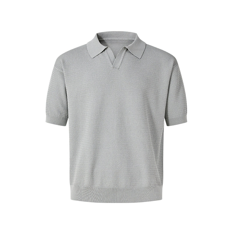 Textured Ice Silk Knit Polo Shirt