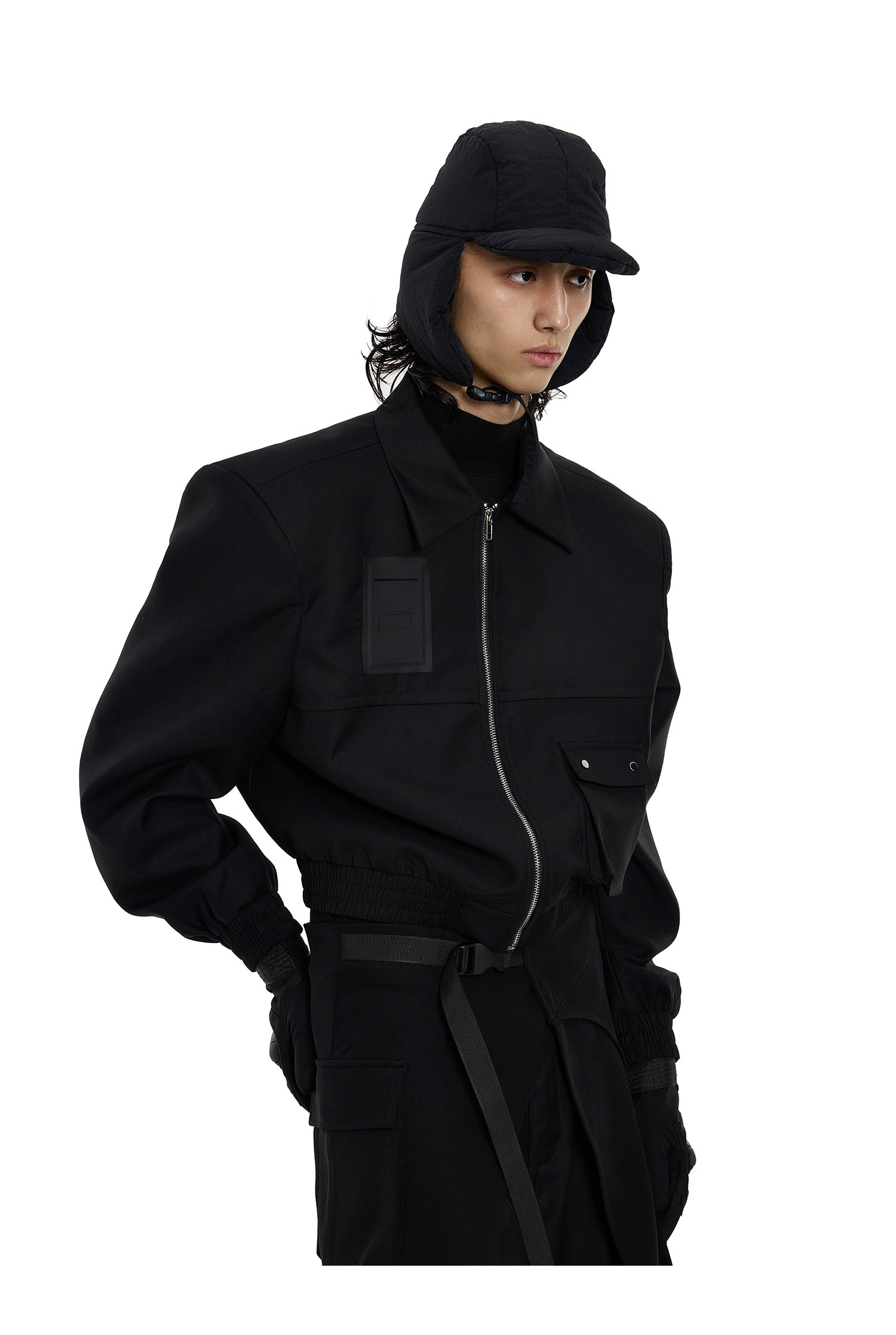 Black Utility Zip Bomber Jacket
