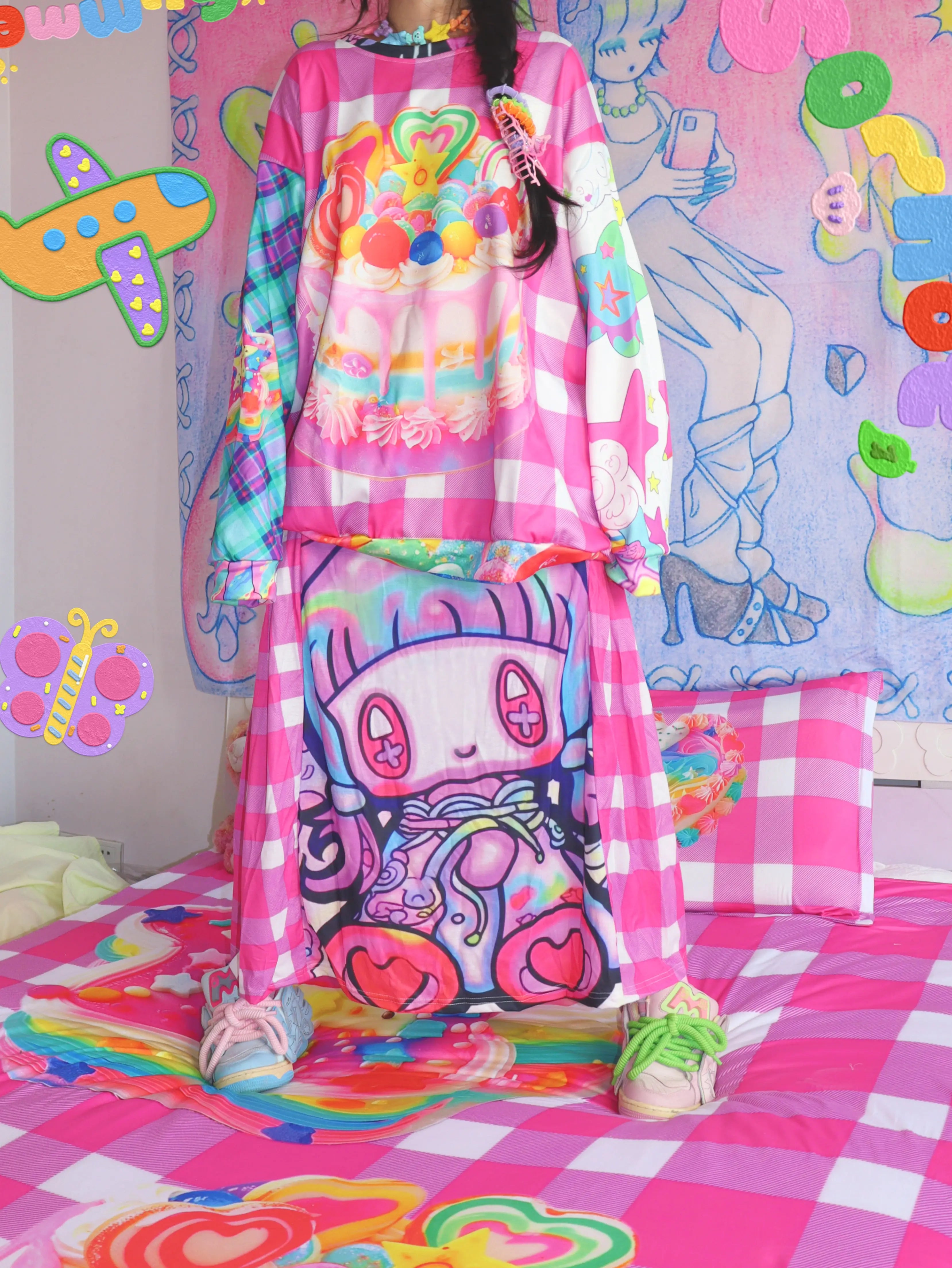 Rainbow Cake Gingham Oversized Sweater