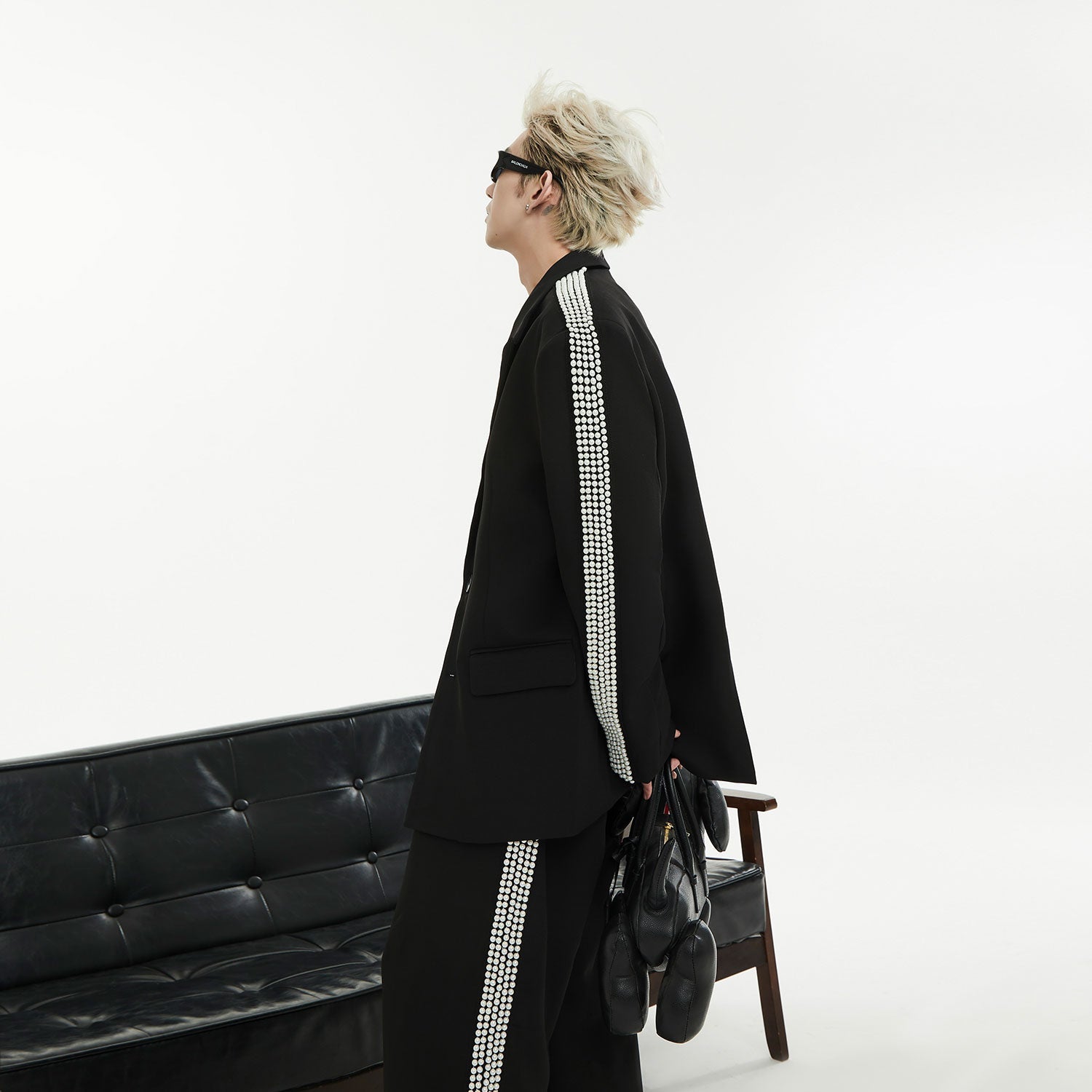 Crystal Stripe Blazer and Draping Wide Leg Trousers Setup
