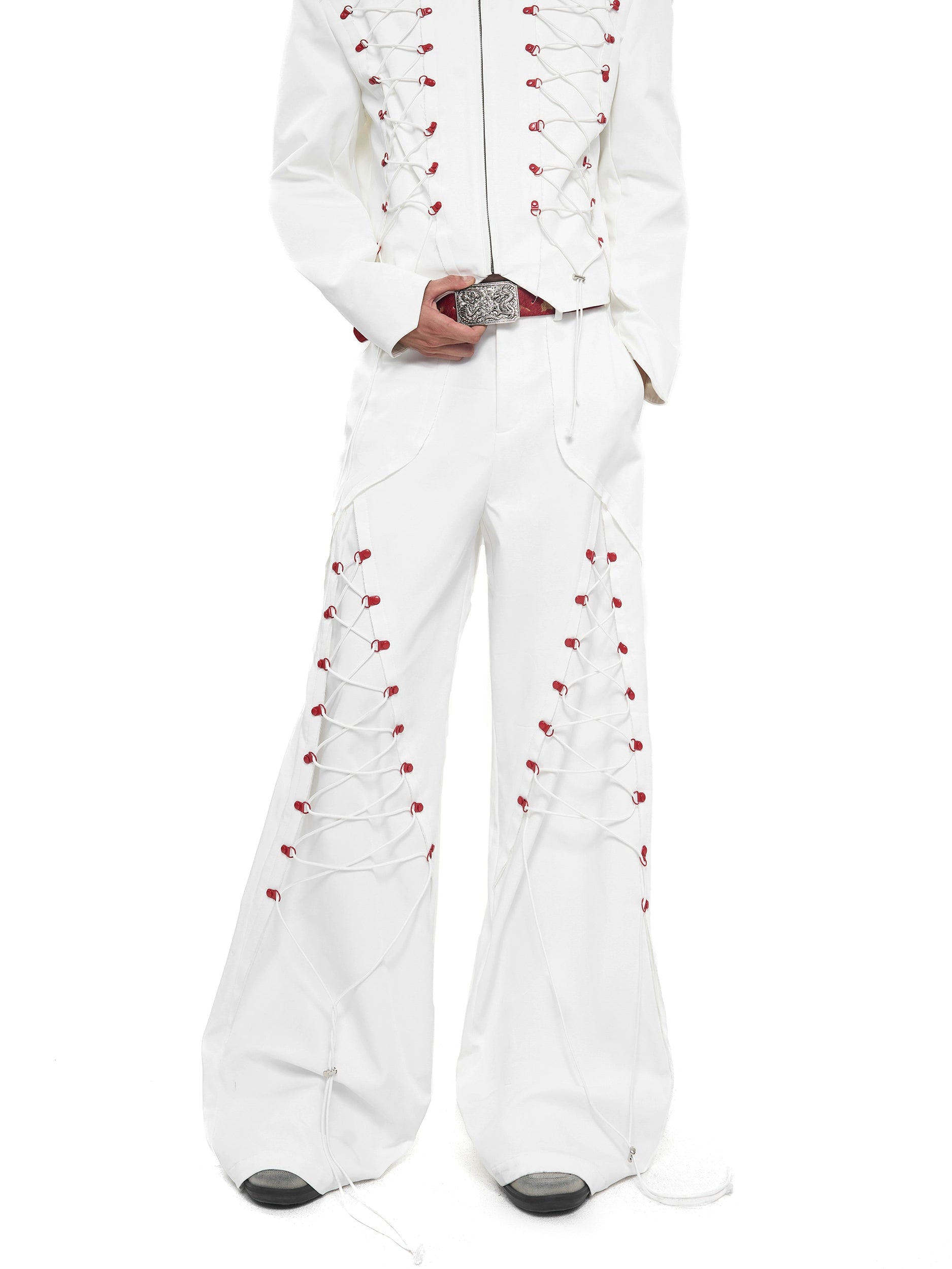 Lace-Up Jacket and Flare Pants Setup