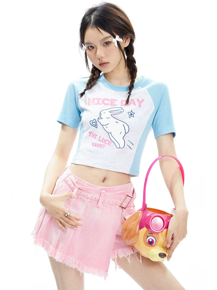 Nice Day Lucky Rabbit Raglan Crop Tee