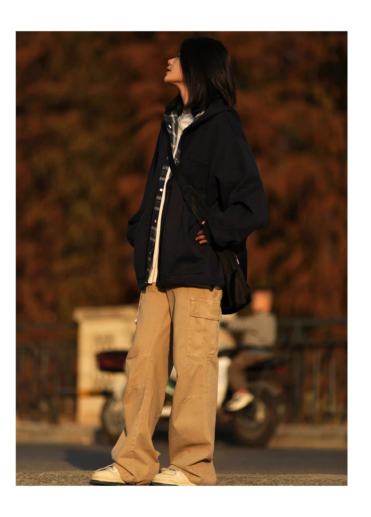 Button-Up Hoodie with Plaid Lining