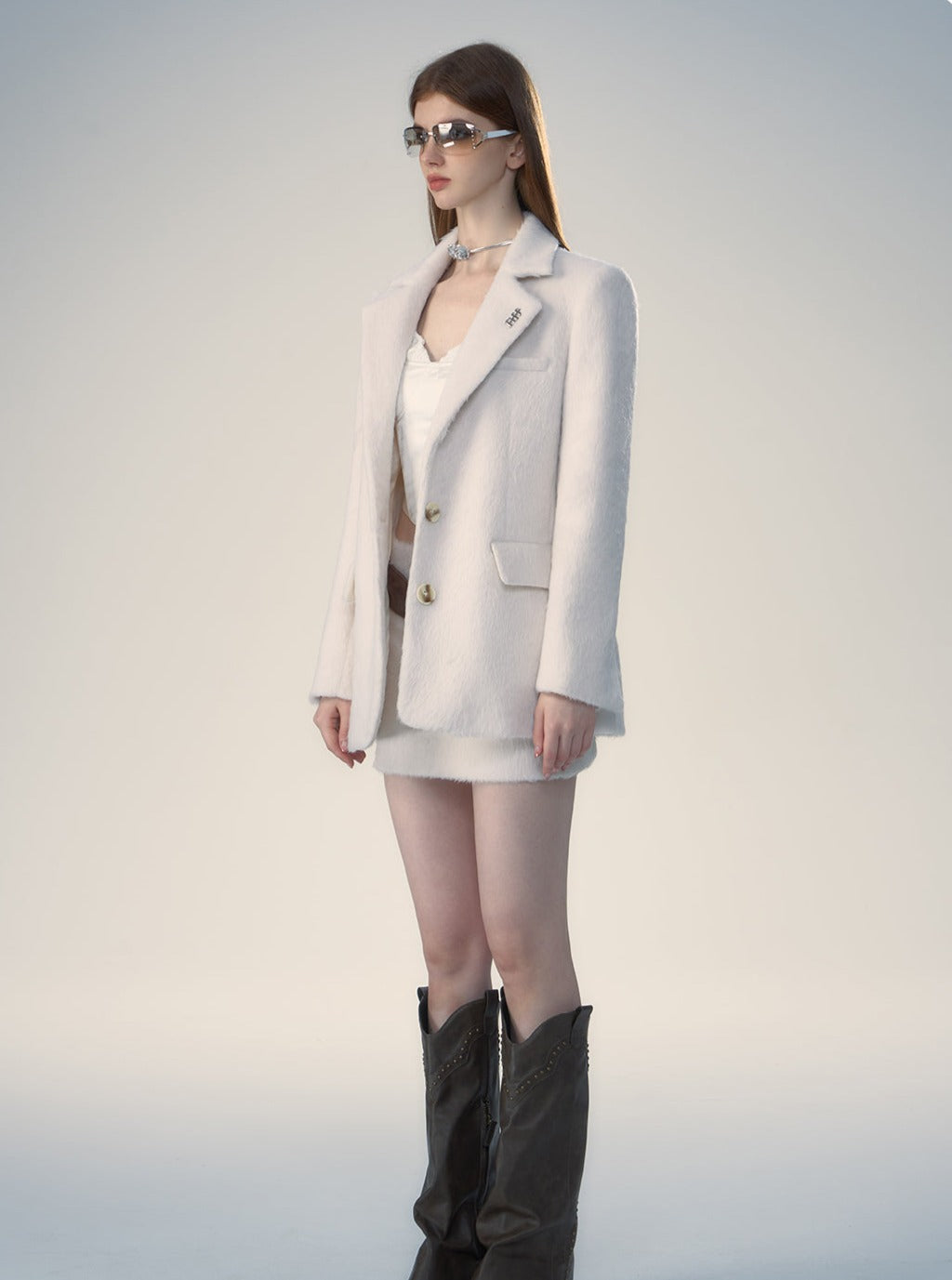 Premium Sully Tweed Coat Skirt Two-Piece Set - chiclara