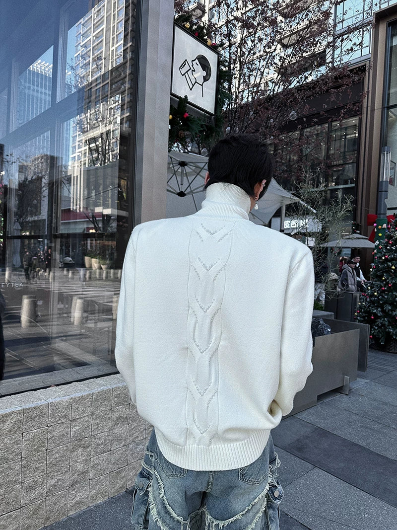 Lattice Snap-Spire Turtleneck Cardigan