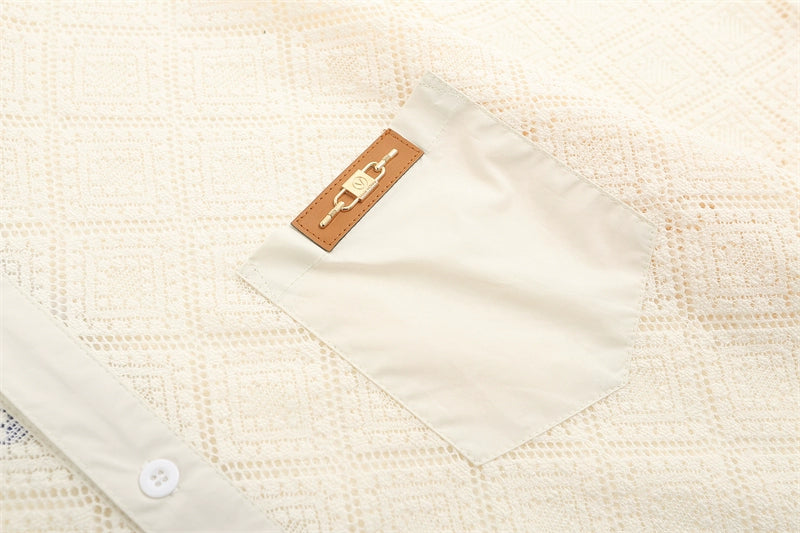 Sheer Geometric Lace Button-Up Shirt