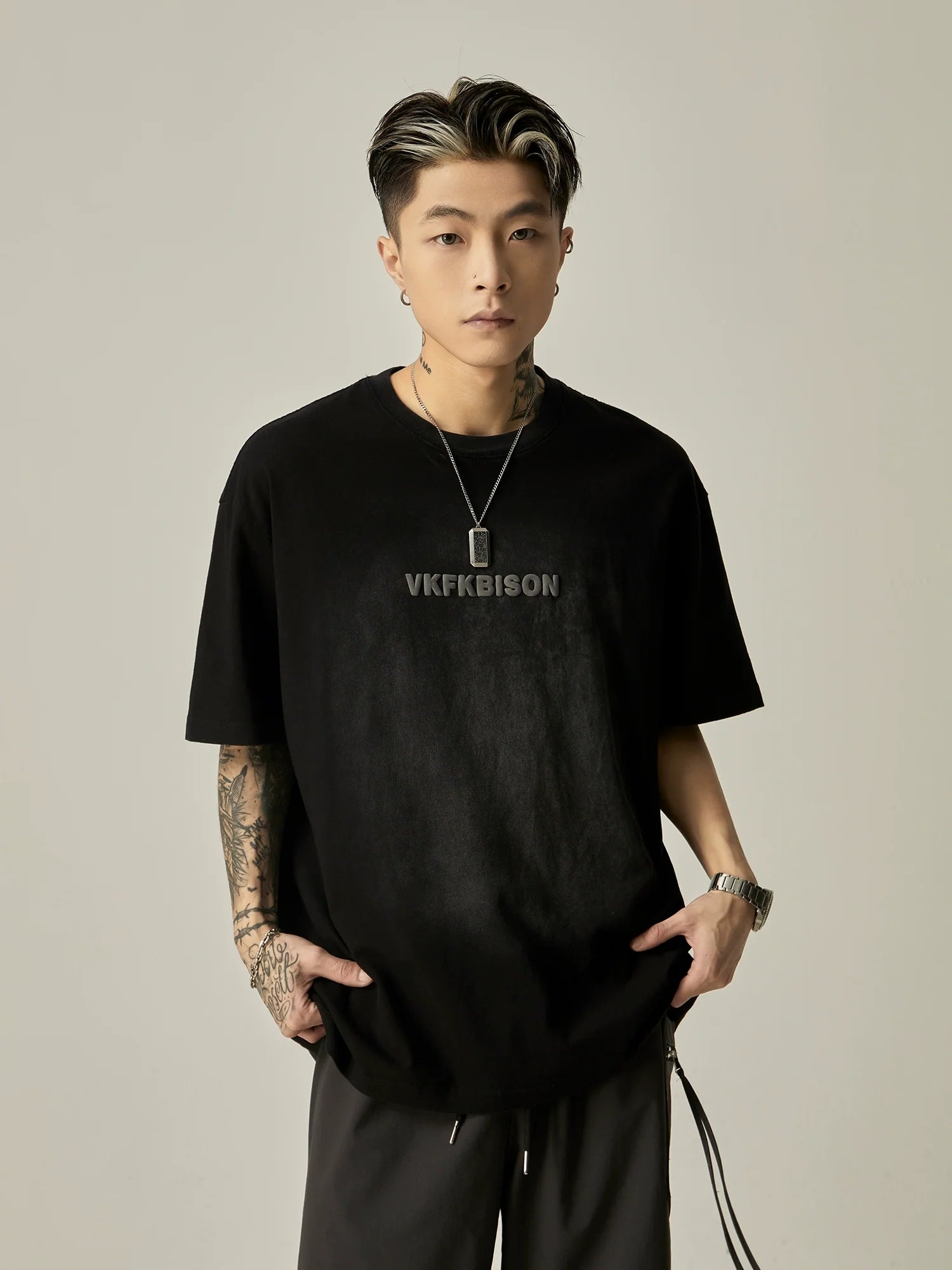 VKFKBISON Black Oversized Logo Tee