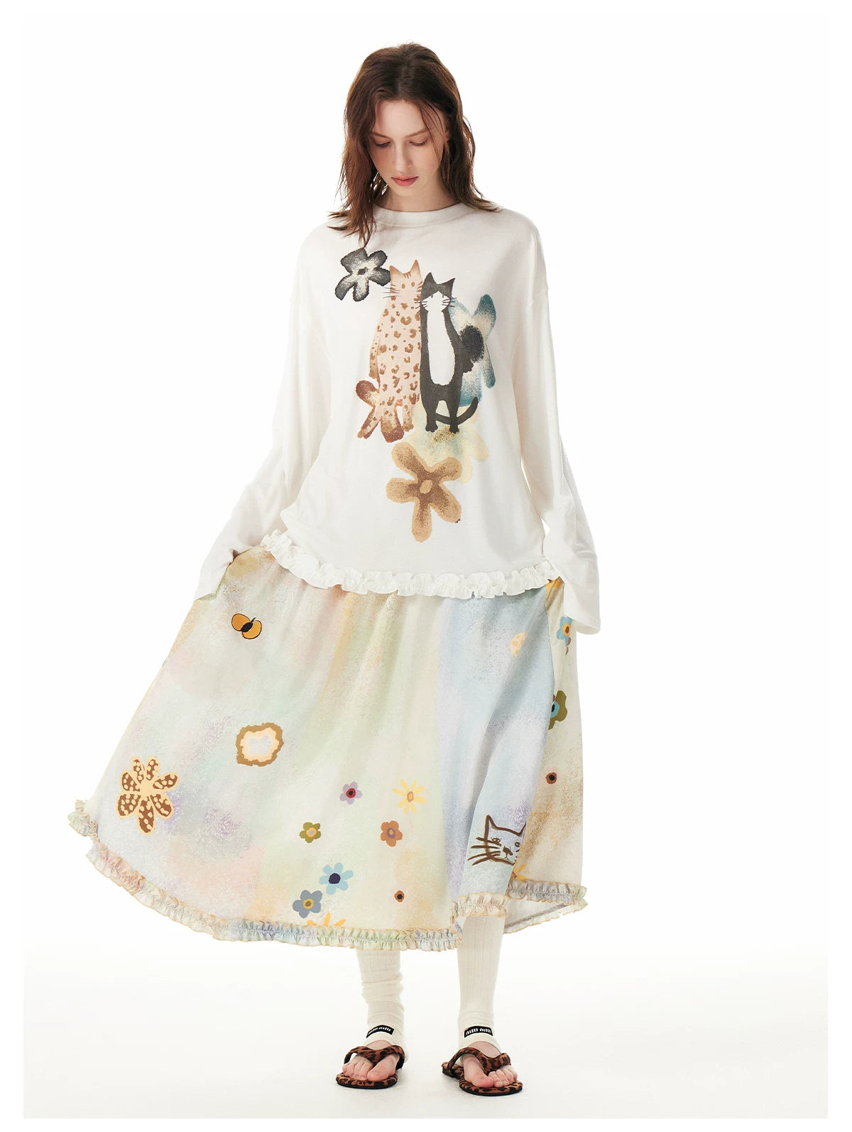 Springtime Pals Painterly Kitty Tunic