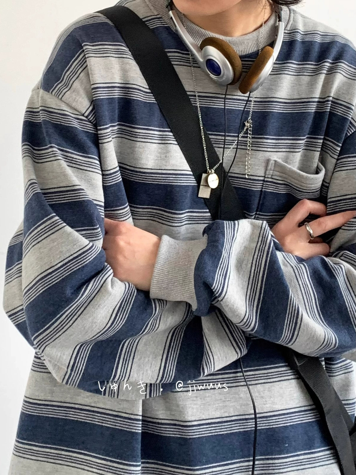 Navy Grey Striped Long Sleeve