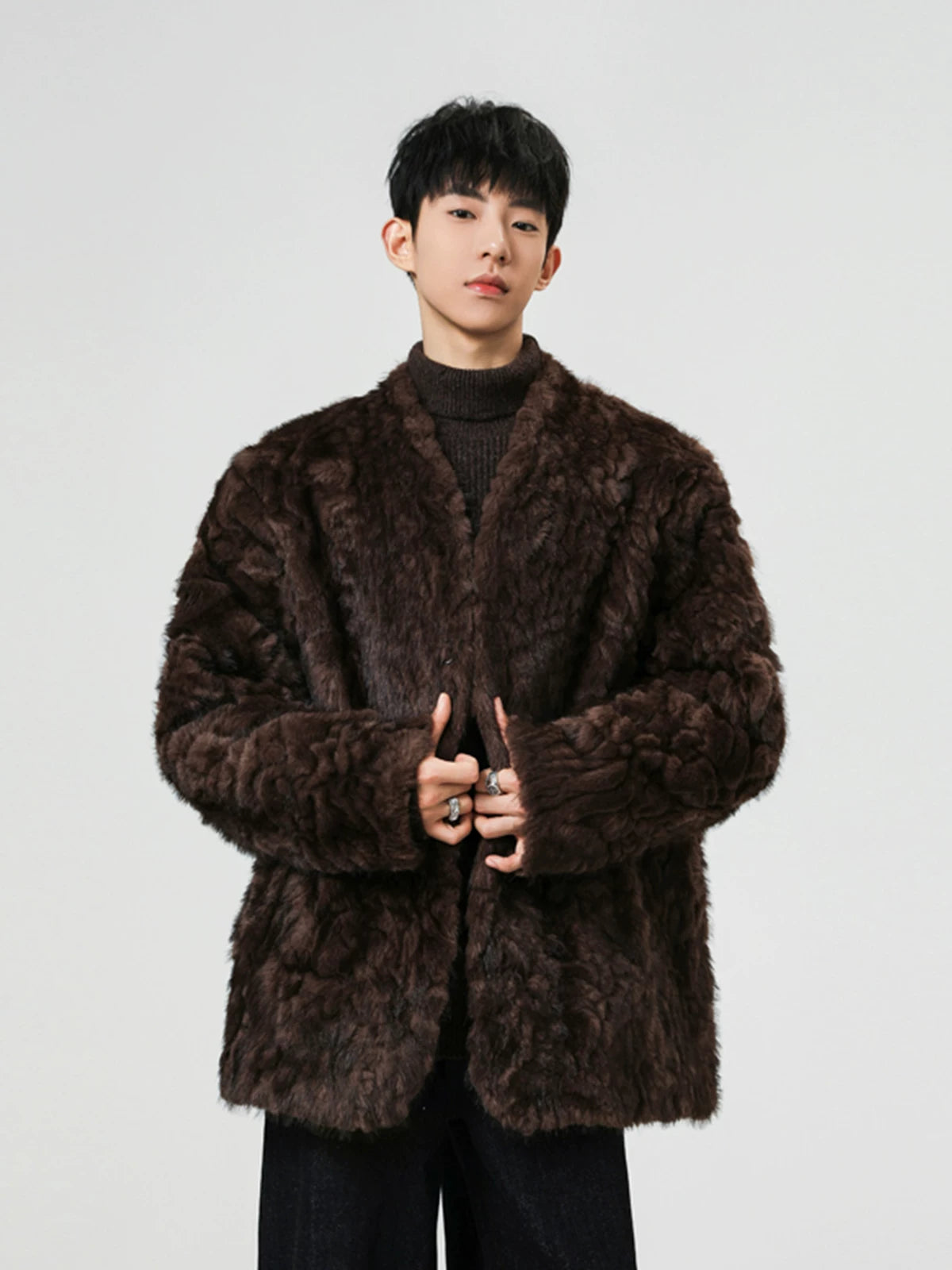 Midnight Cloud Faux-Fur Cocoon Jacket