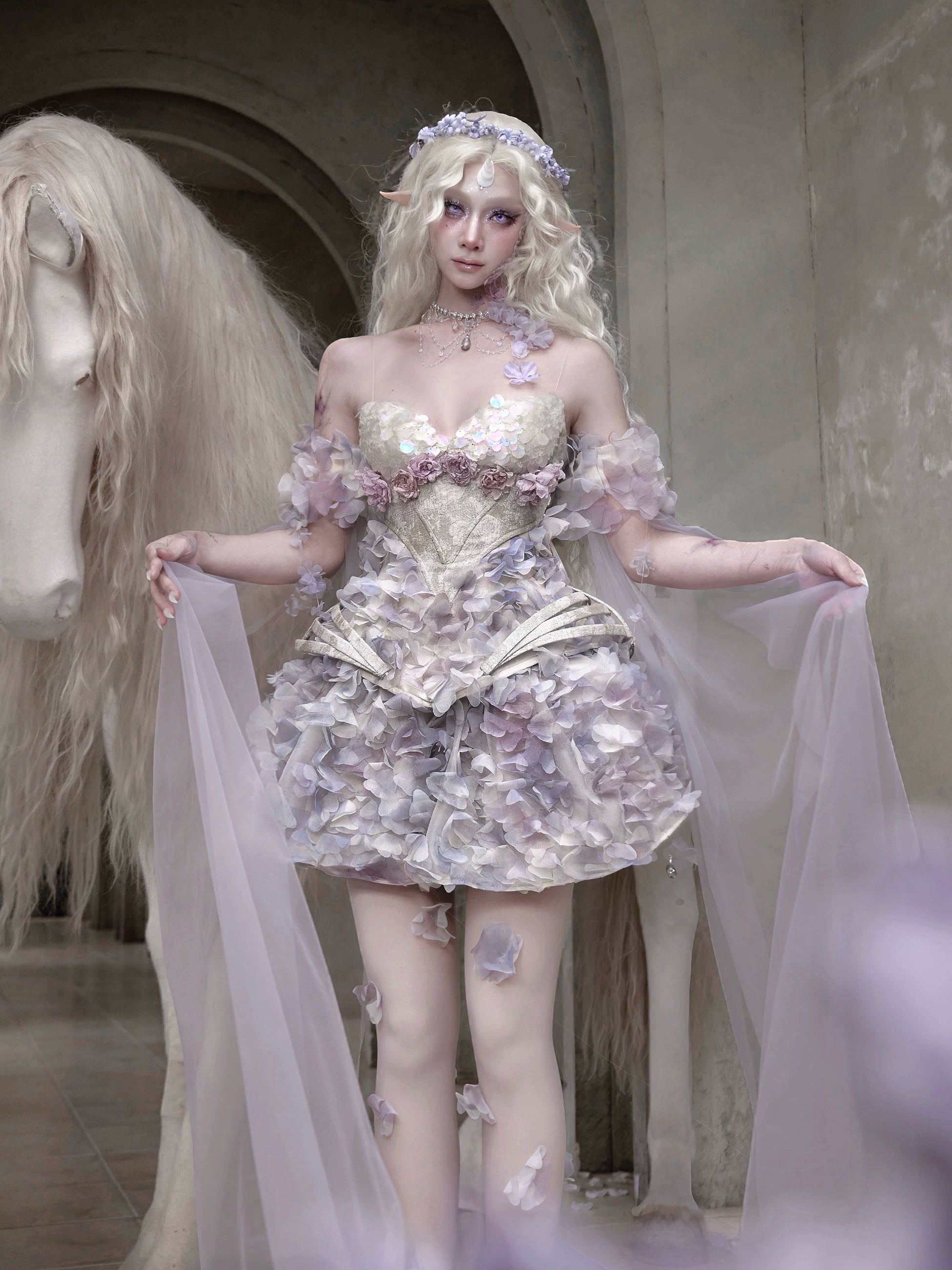 Petal Appliqué Sheer Skirt