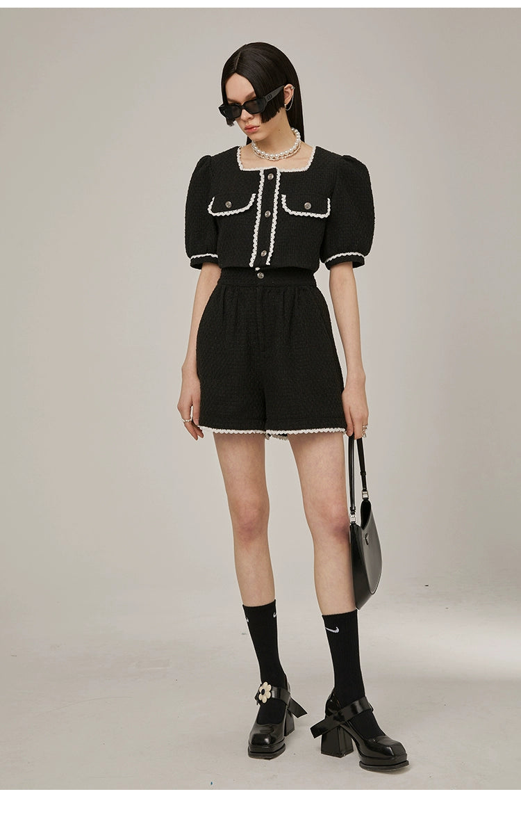 Tweed Short-Sleeve Blouse and Short Setup