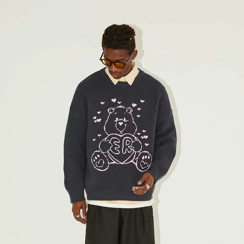 Adorable Love Hugging Bear Jacquard Knit Sweater - chiclara