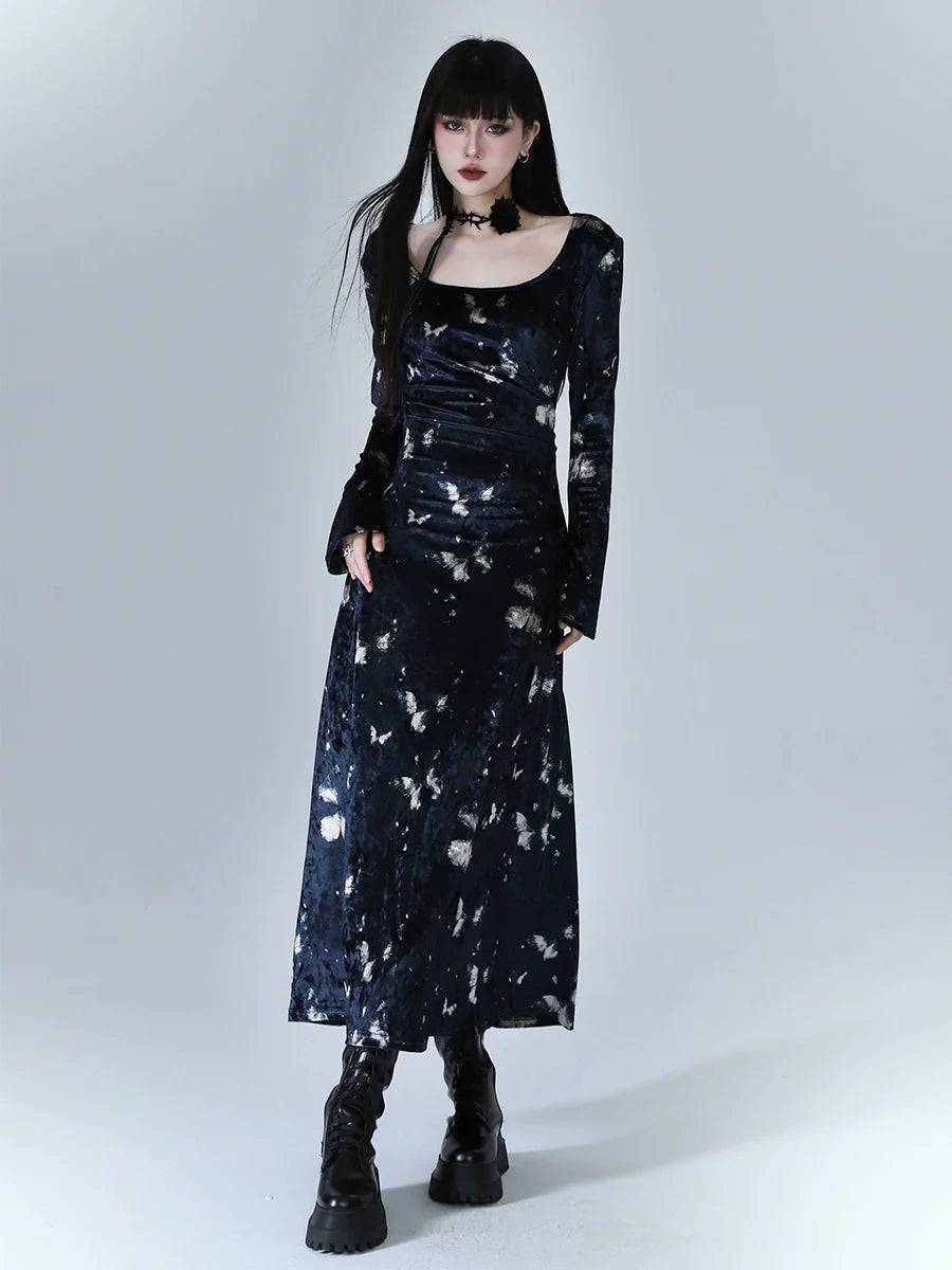 Gothic Butterfly Print Maxi Dress