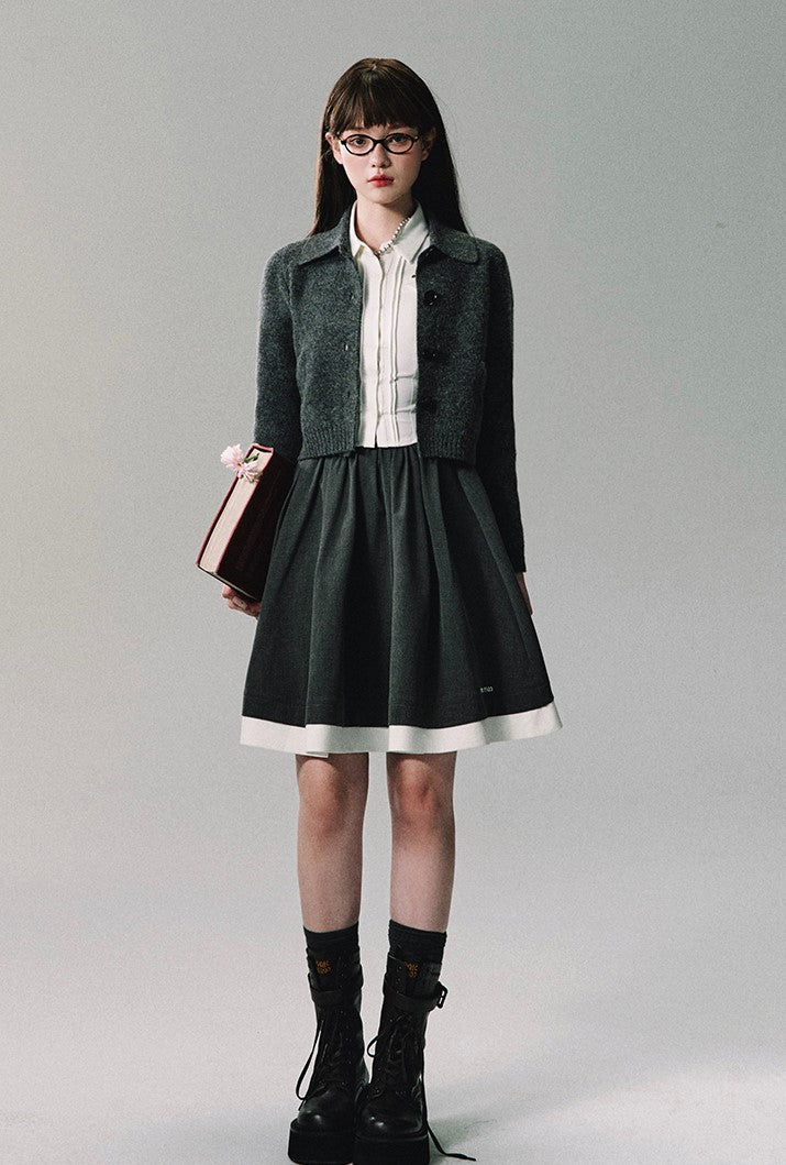 Contrast Trim School Skirt