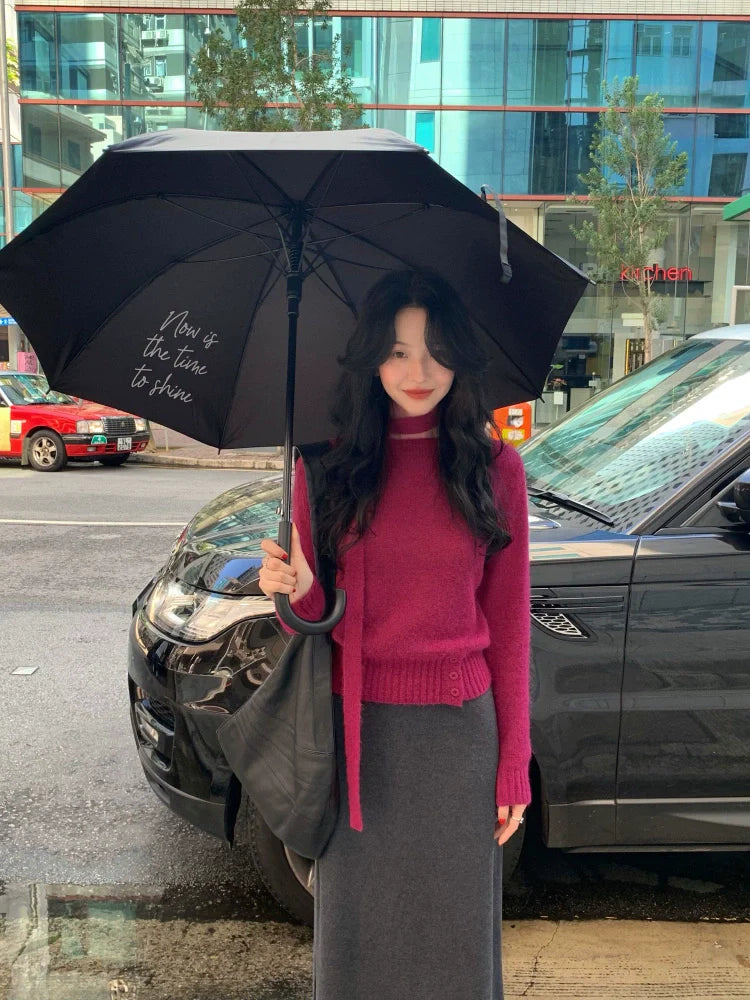 Classic High-Waisted Knitted Straight Maxi Skirt