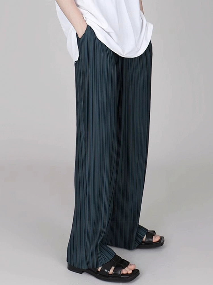 Ice Silk Casual Pleated Wide-Leg Pants With Draped Floor-Length Design - chiclara