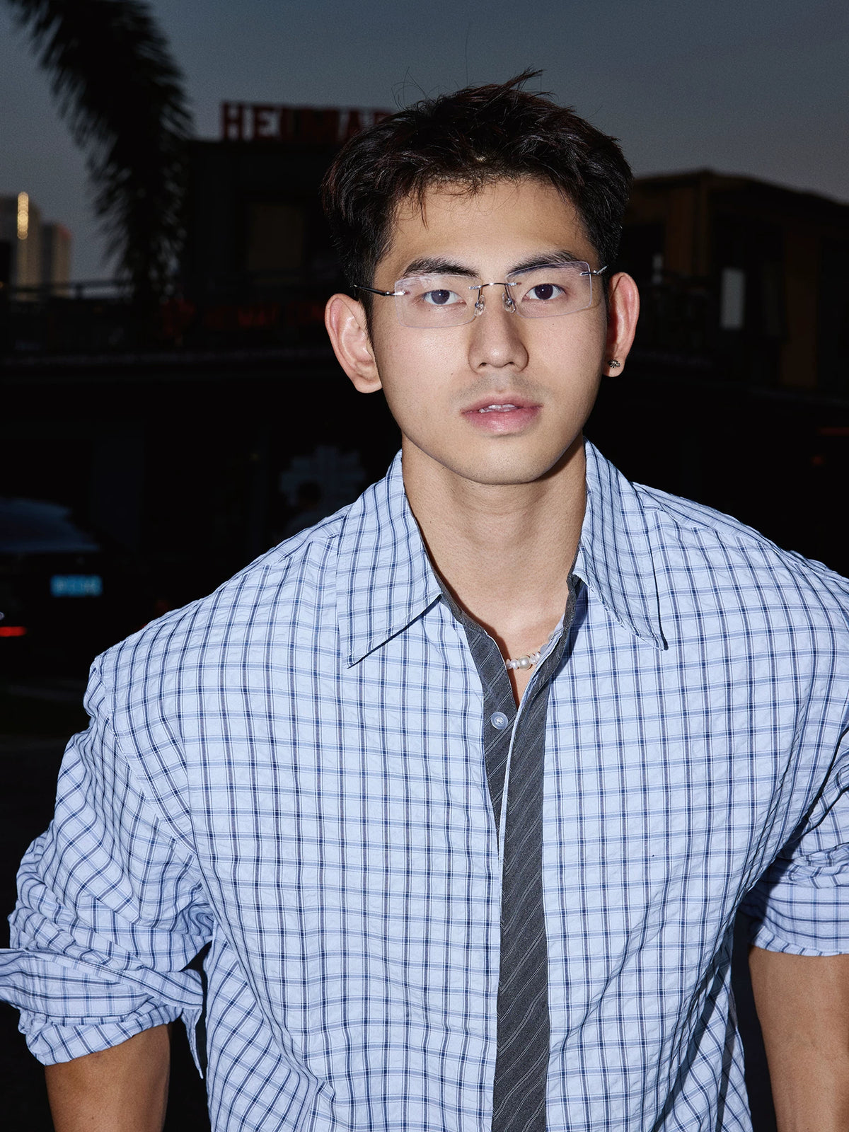 Midnight Grid Relaxed Button-Up Shirt