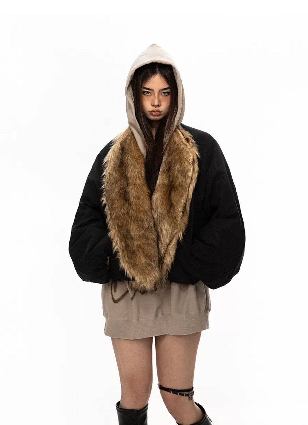 Fur Collar Wide Flight Jacket - chiclara