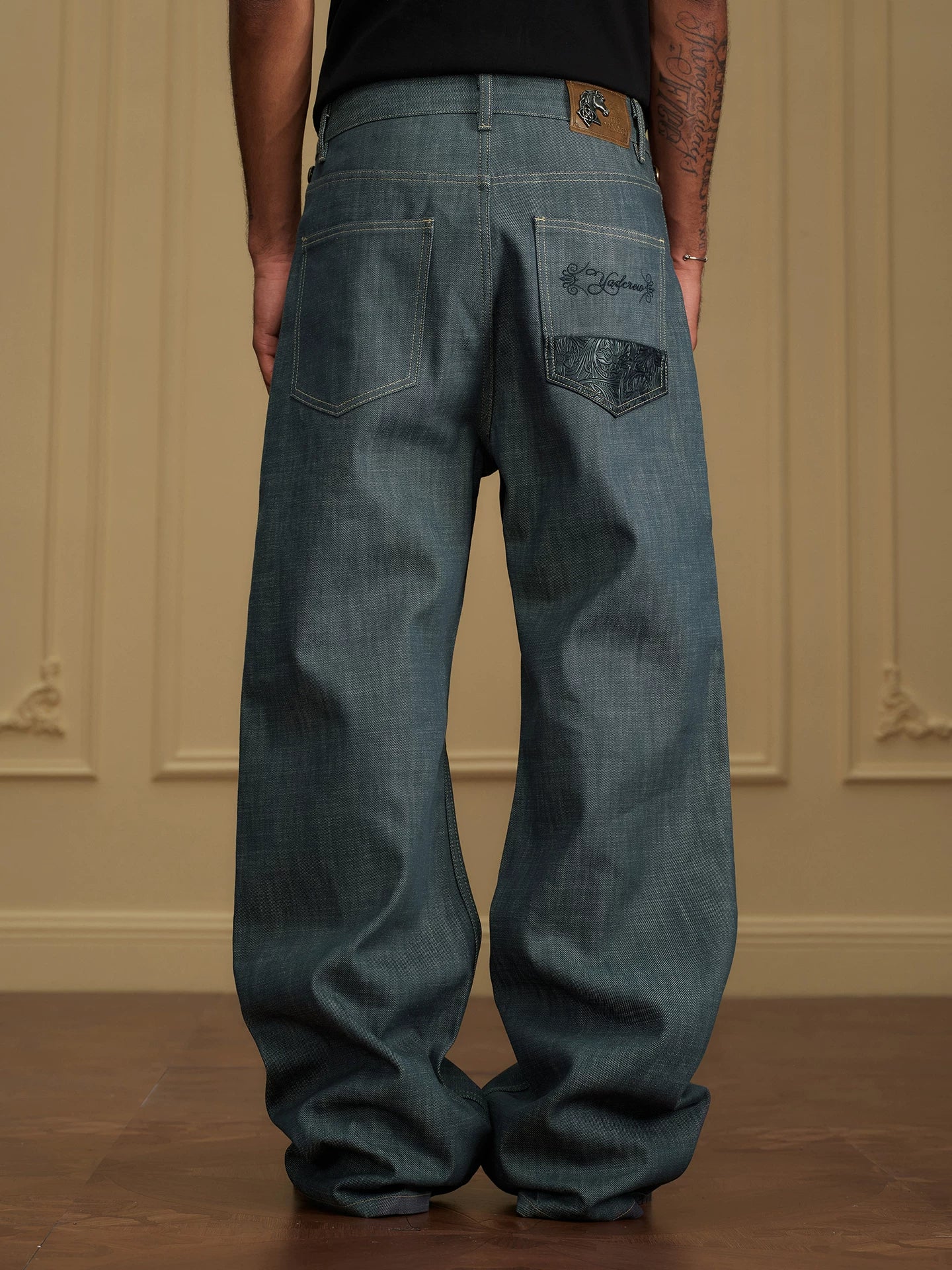Paneled Pocket Wide Leg Jeans