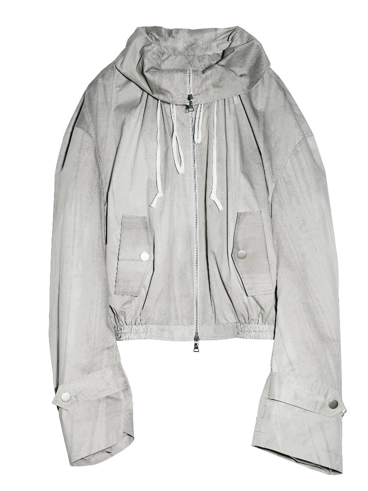 Lightweight Hooded Zip-Up Metallic Bomber Jacket