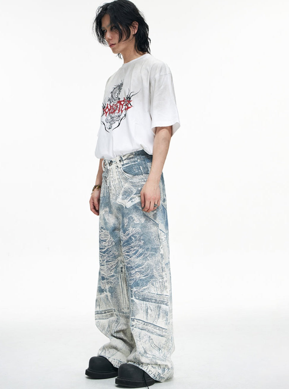 Acid Wash Wide-Leg Baggy Jeans