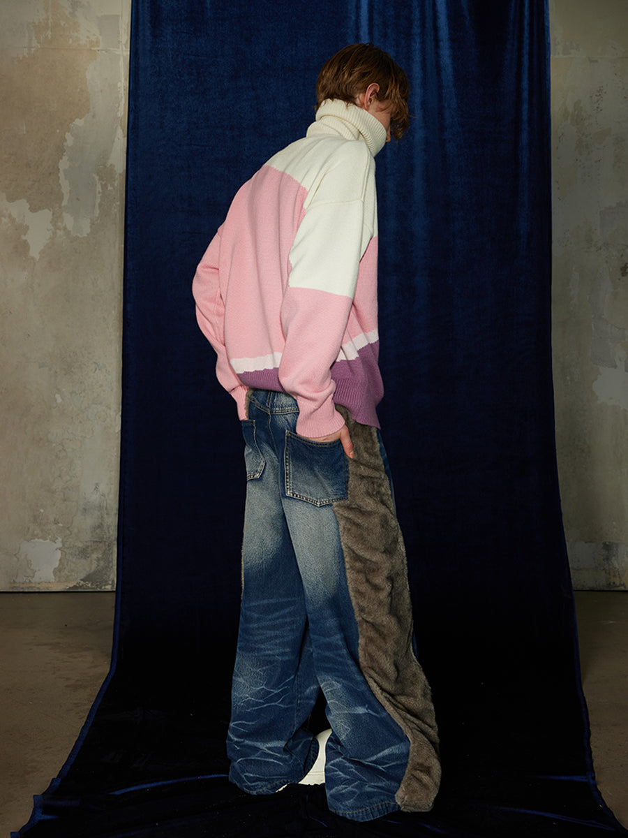 Aquatic Marble Wide-Leg Denim Jeans