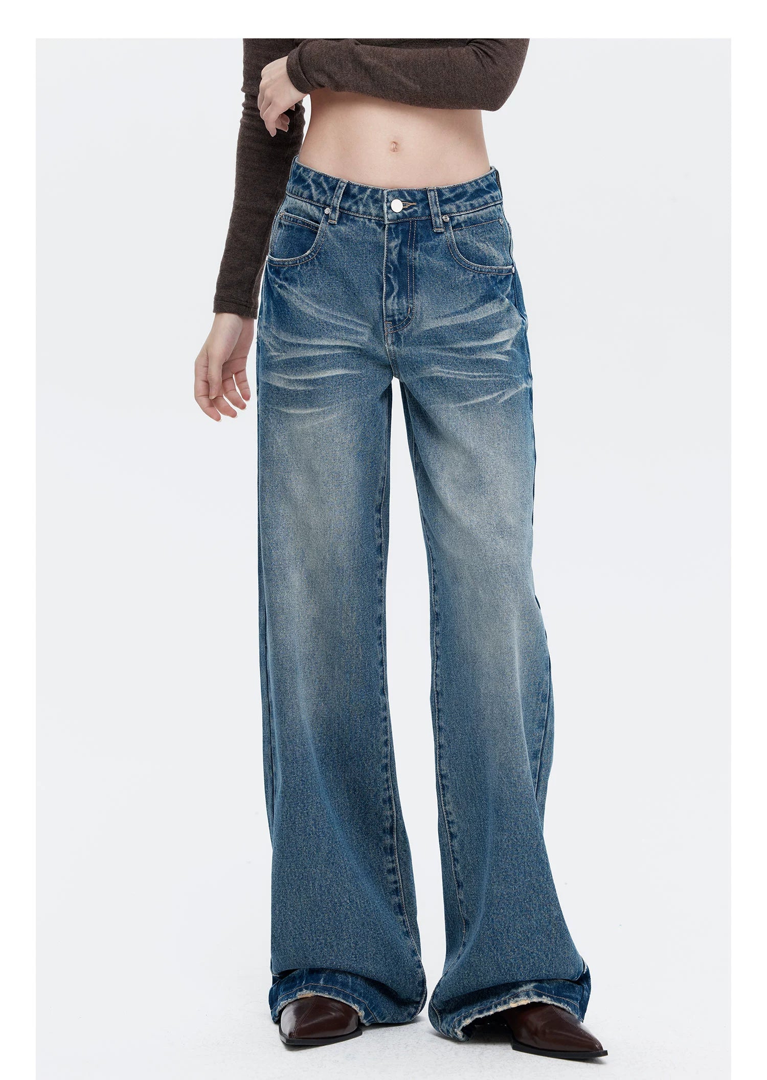 Blue Vintage Wash Wide-Leg Jeans