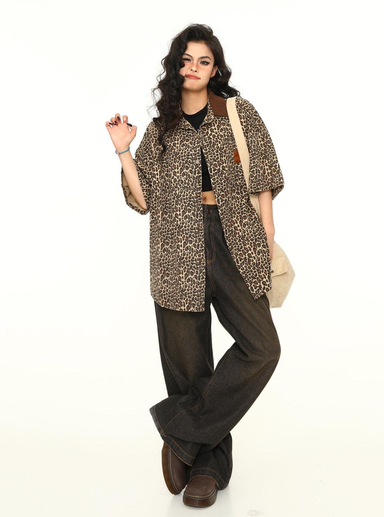 Leopard Print Oversized Work Shirt