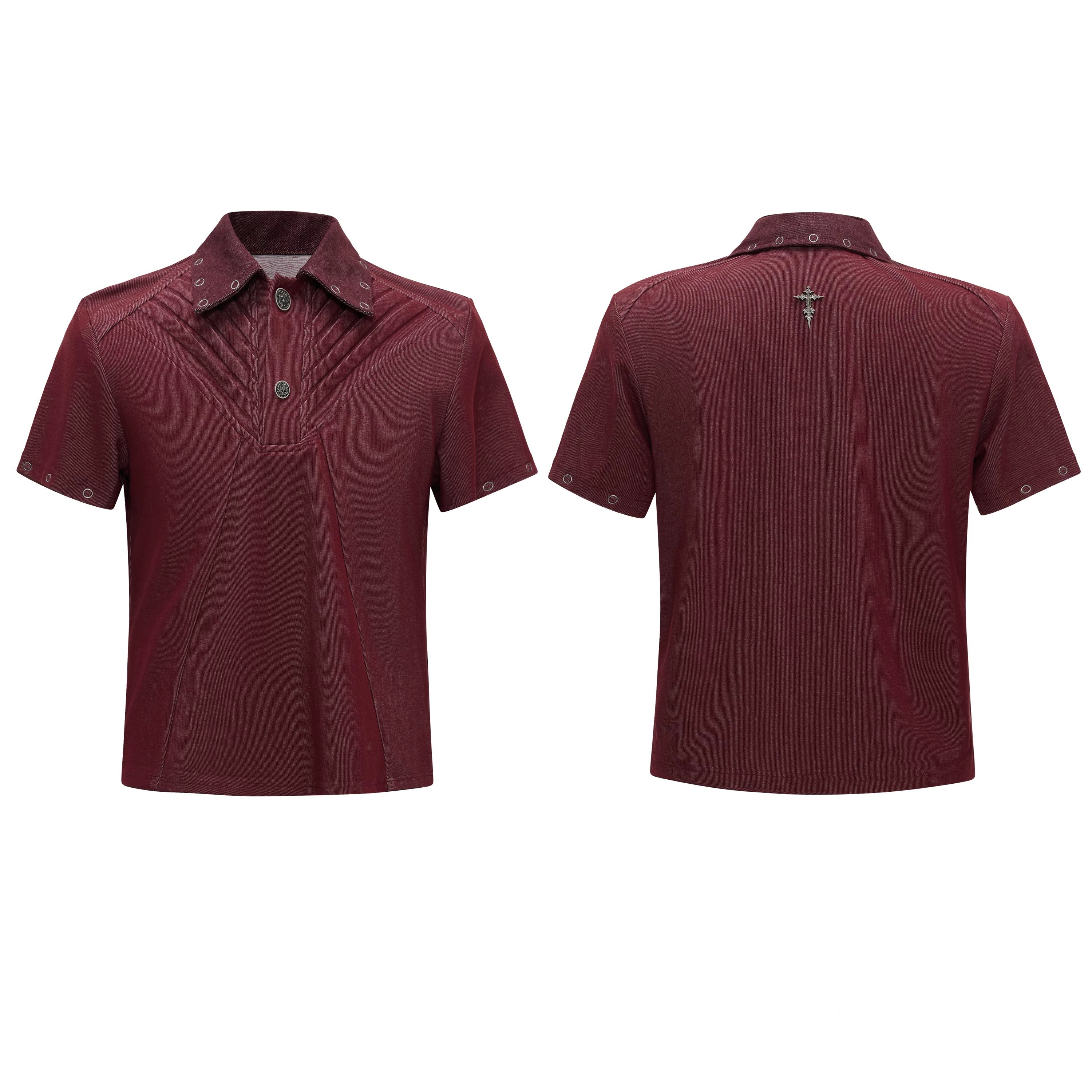 Grommet Collar Pleated Panel Polo Shirt
