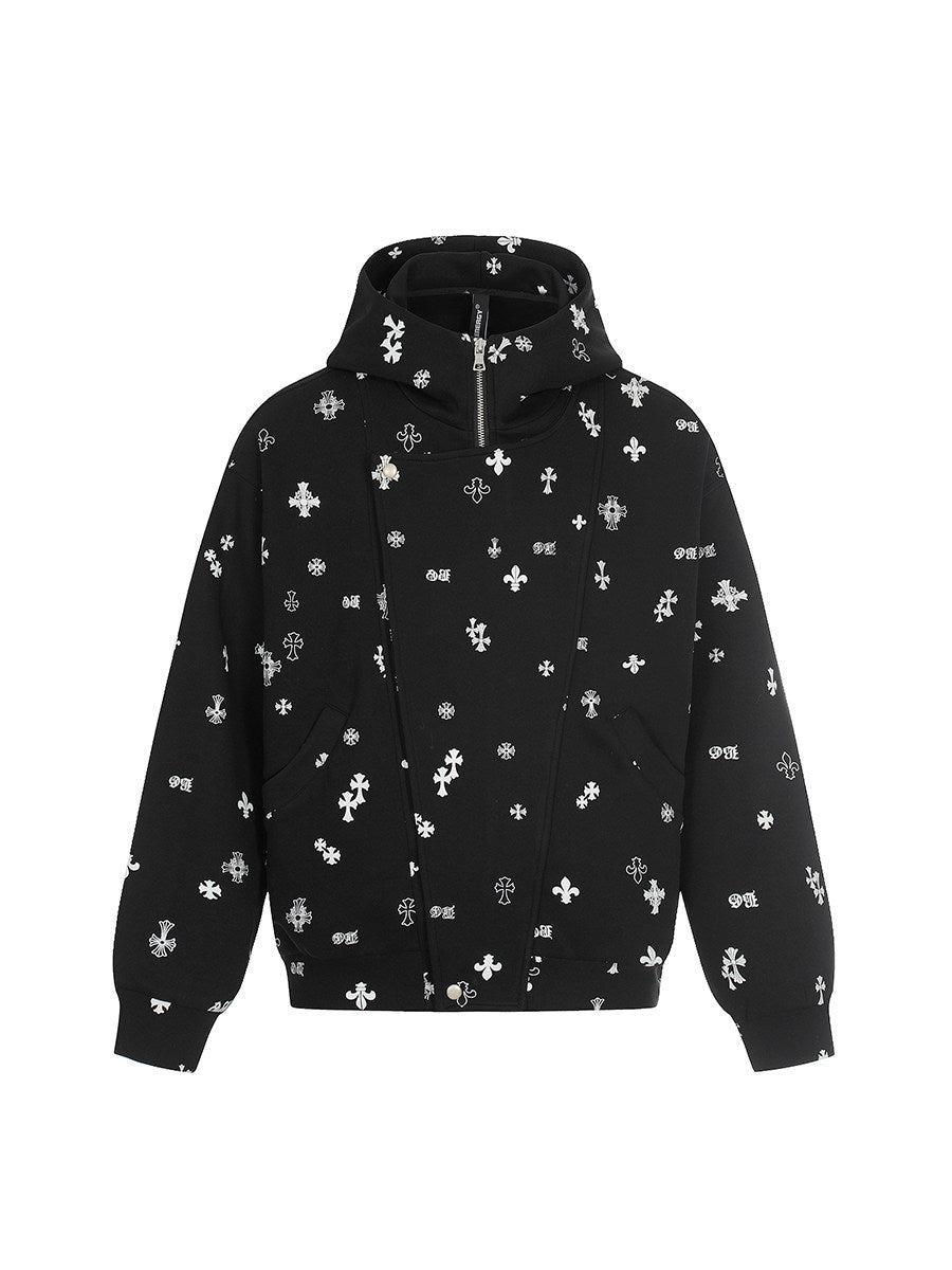 Men's Deconstructed Patchwork Double-Placket Zip-Up Hoodie